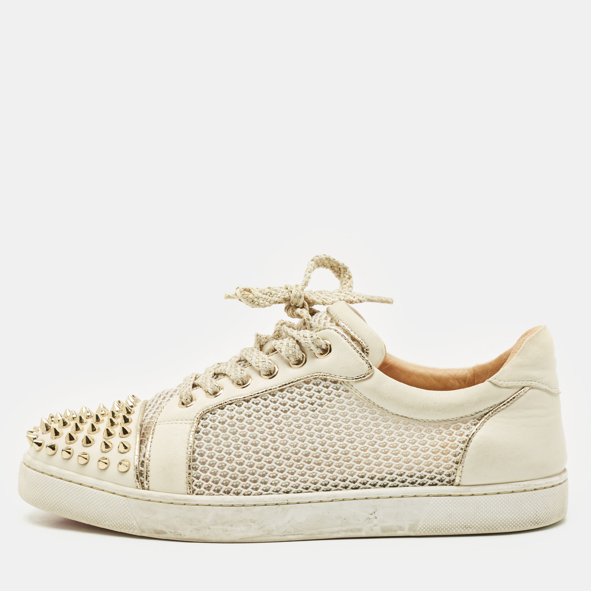 

Christian Louboutin Cream Leather and Mesh Vieira Lace Up Sneakers Size