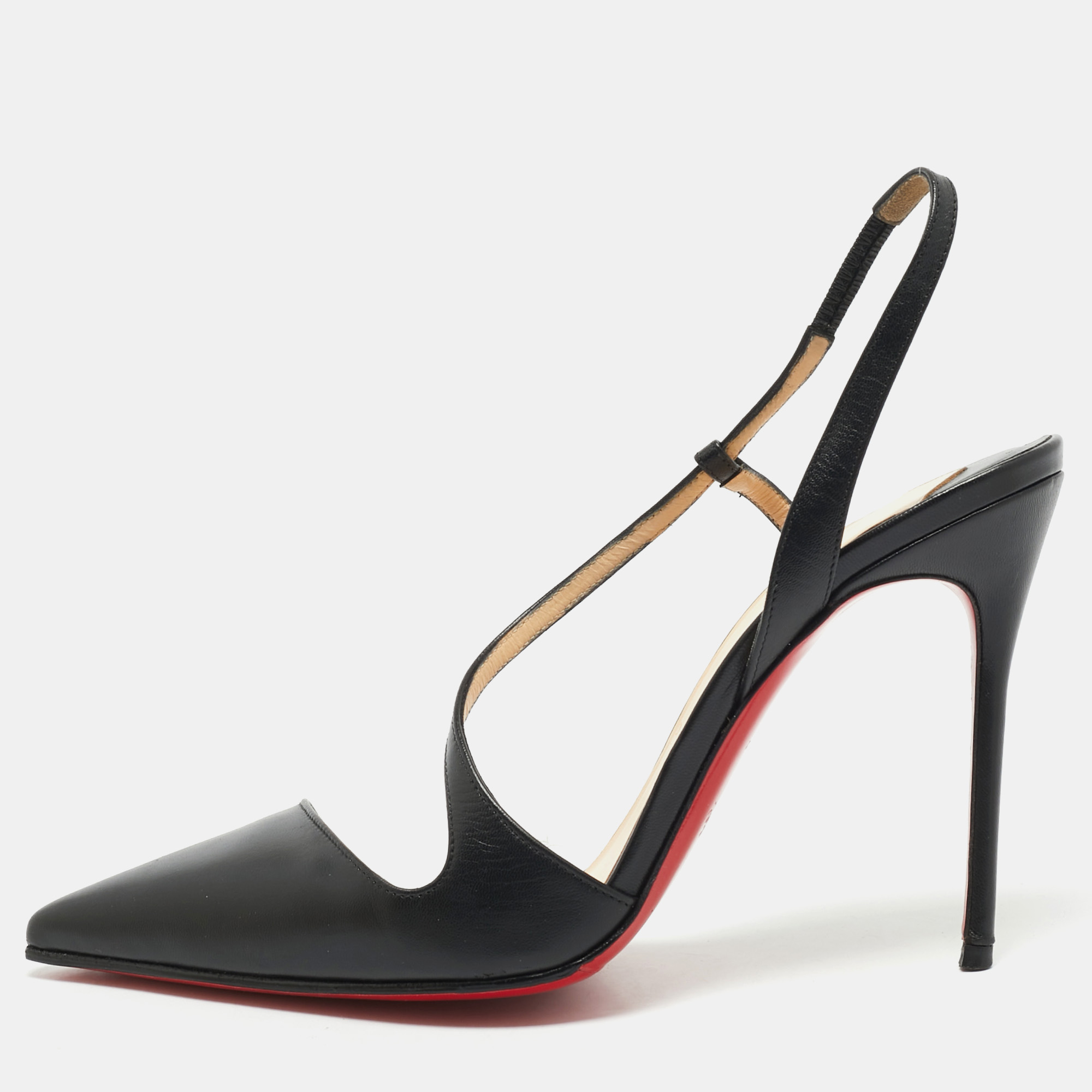 

Christian Louboutin Black Leather June Slingback Pumps Size