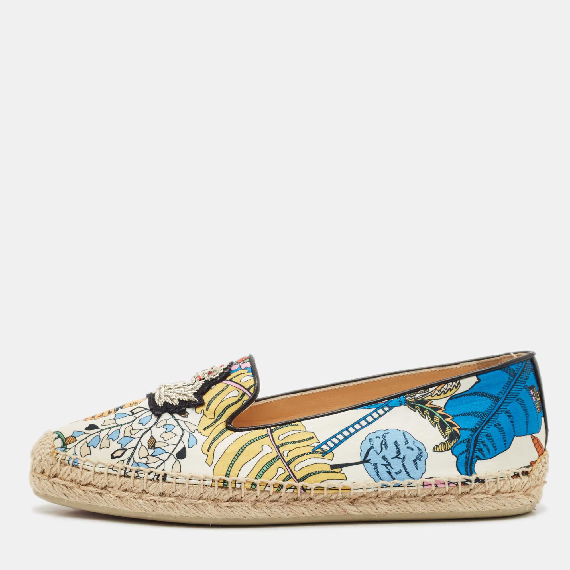 Pre-owned Christian Louboutin Multicolor Fabric Galia Espadrille Flats Size 37