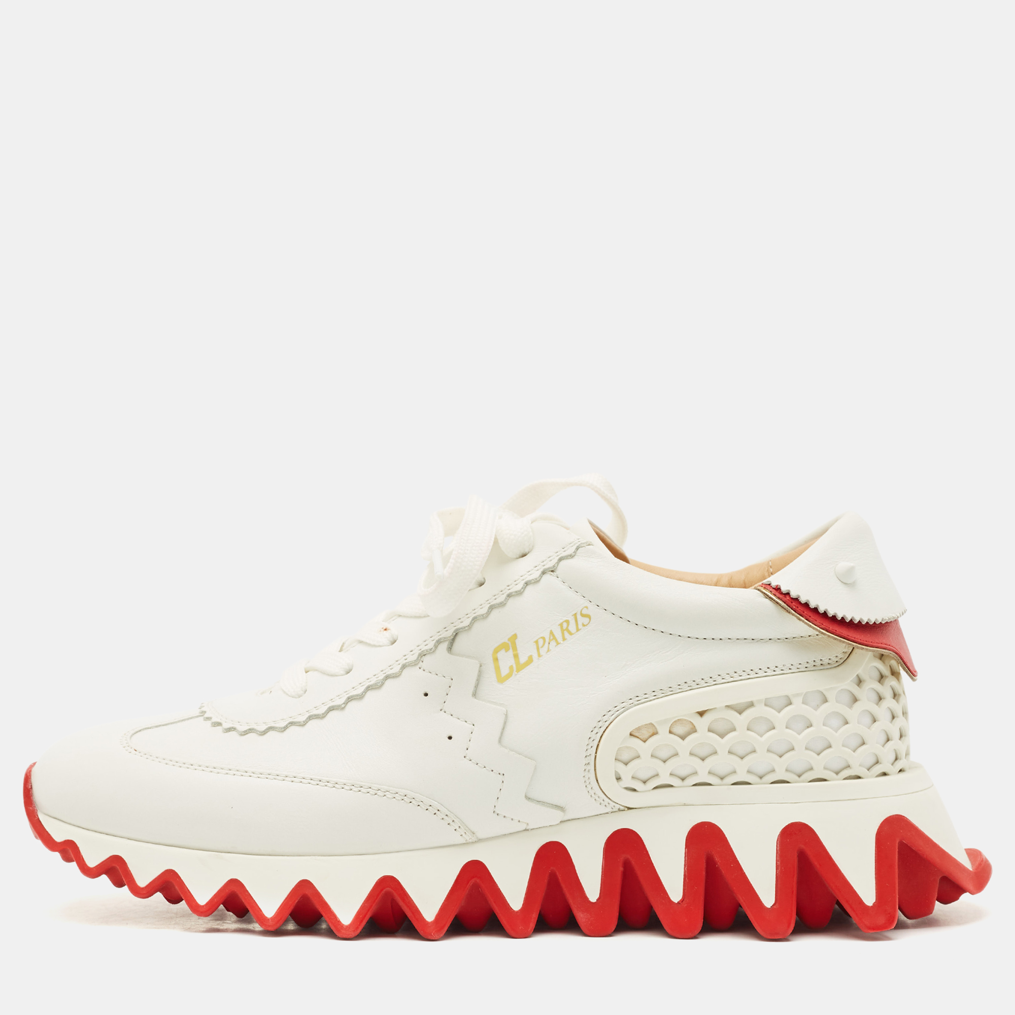 

Christian Louboutin White Leather Loubishark Sneakers Size