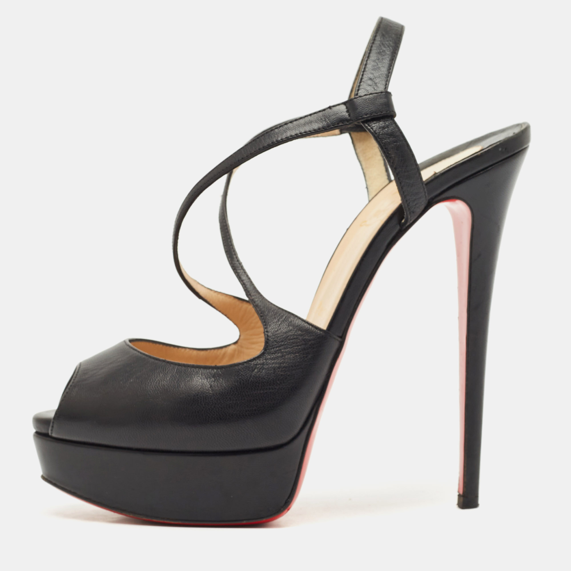 

Christian Louboutin Black Leather Cross Me Sandals Size