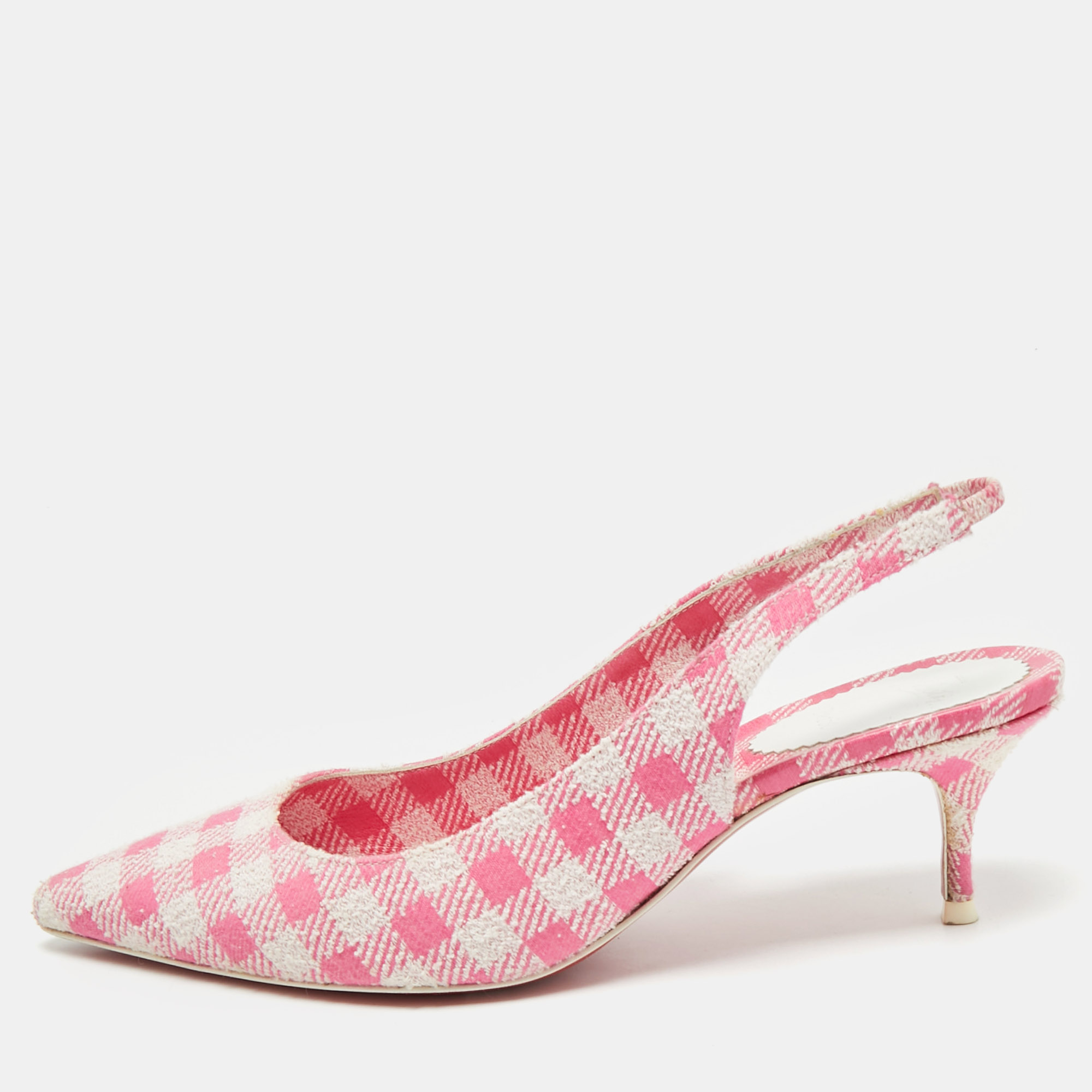 

Christian Louboutin Pink/White Gingham Fabric Kate Slingback Pumps Size