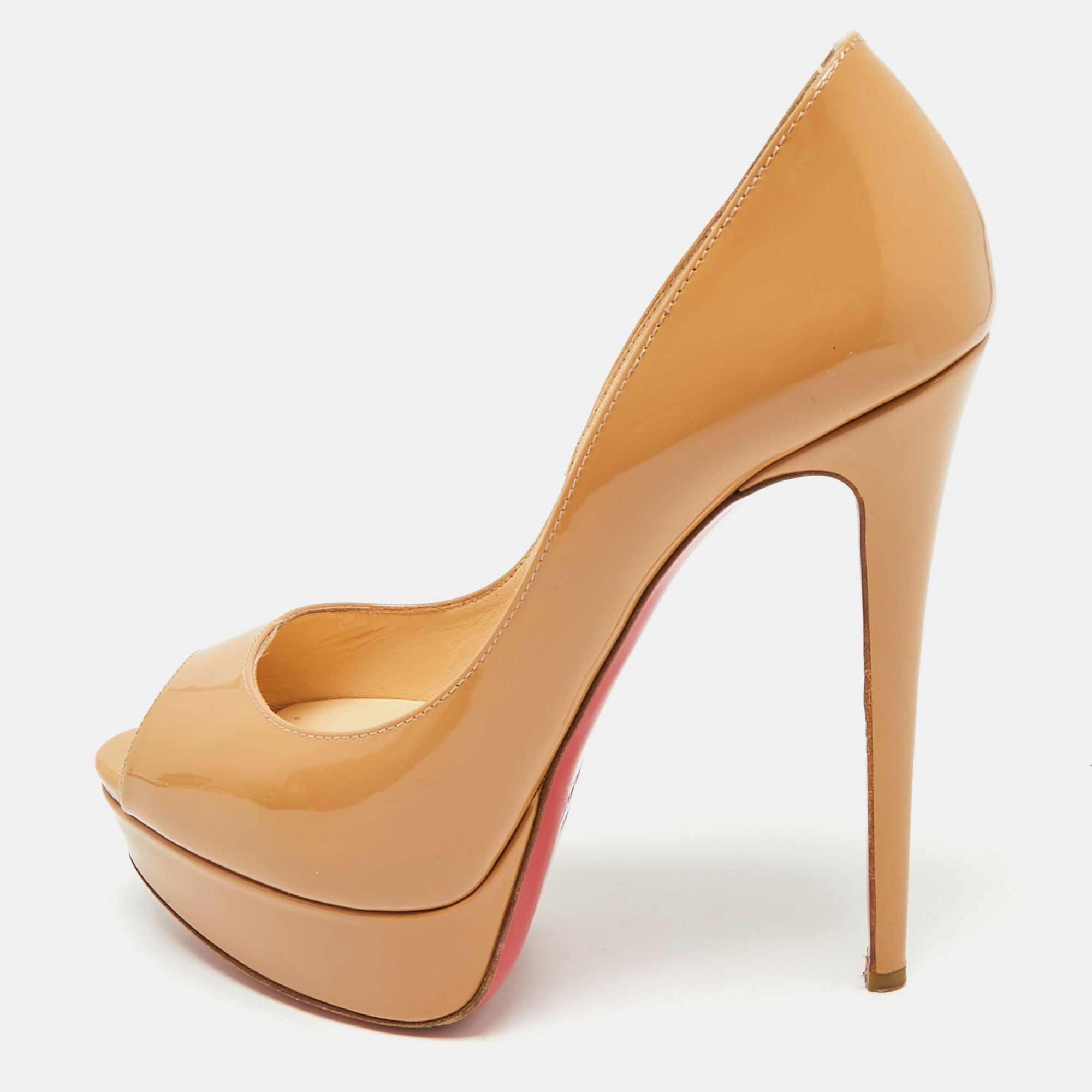 

Christian Louboutin Beige Patent Leather Lady Peep Toe Pumps Size