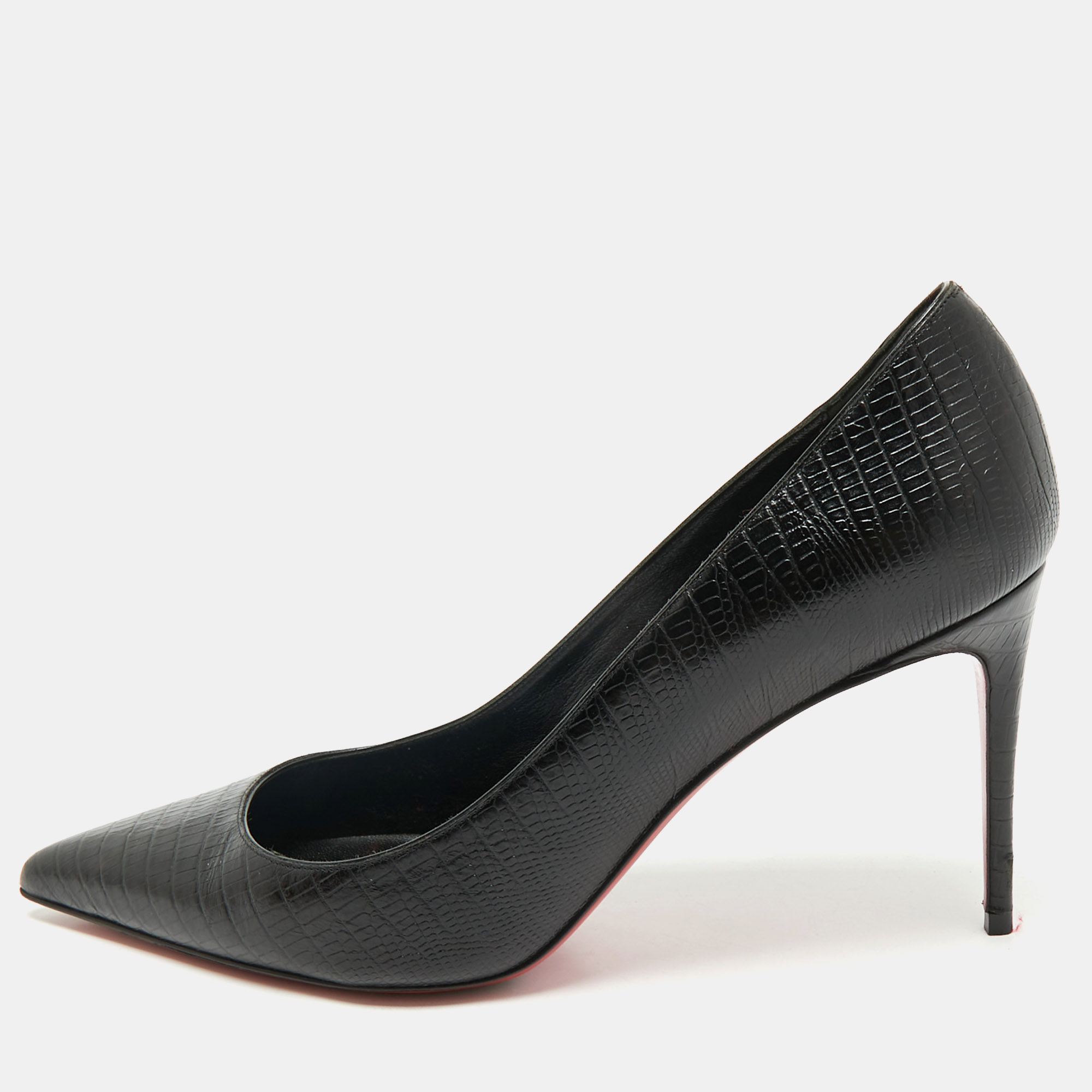 

Christian Louboutin Black Lizard Embossed Leather Kate Pumps Size
