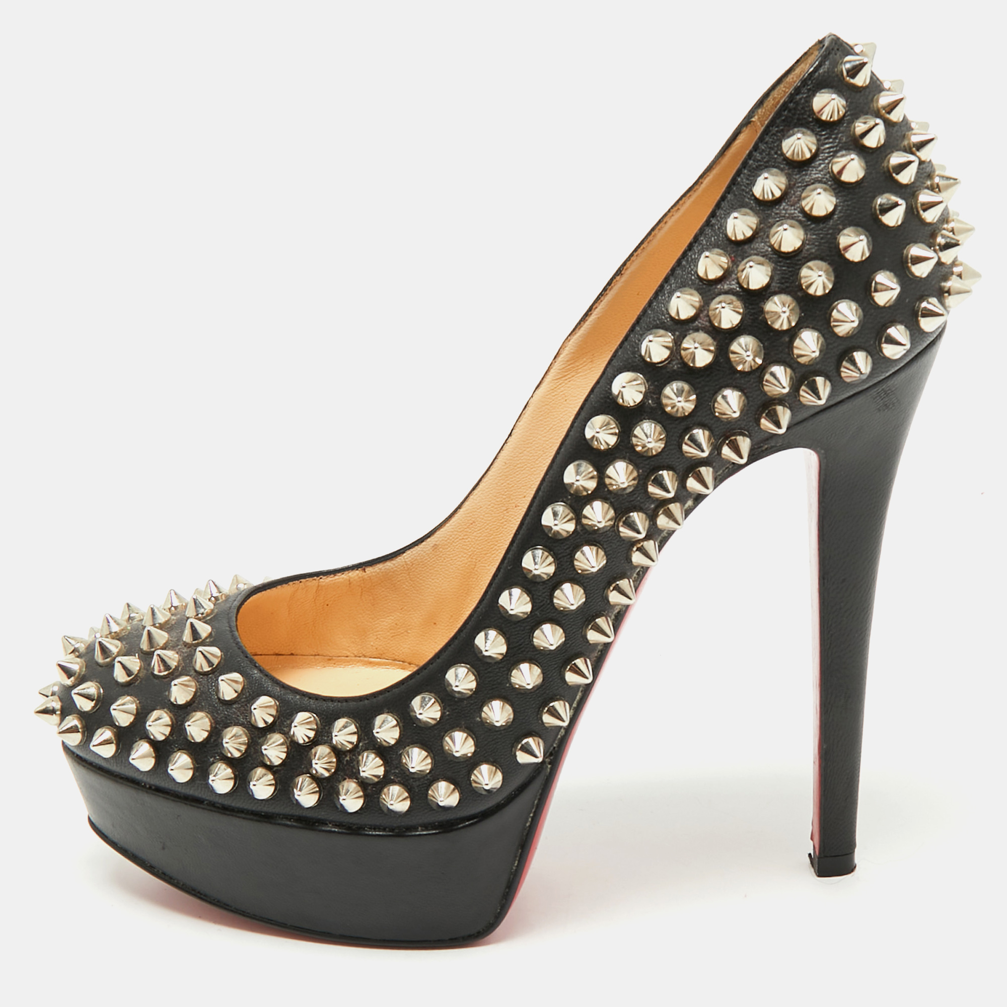 

Christian Louboutin Black Leather Bianca Spike Platform Pumps Size