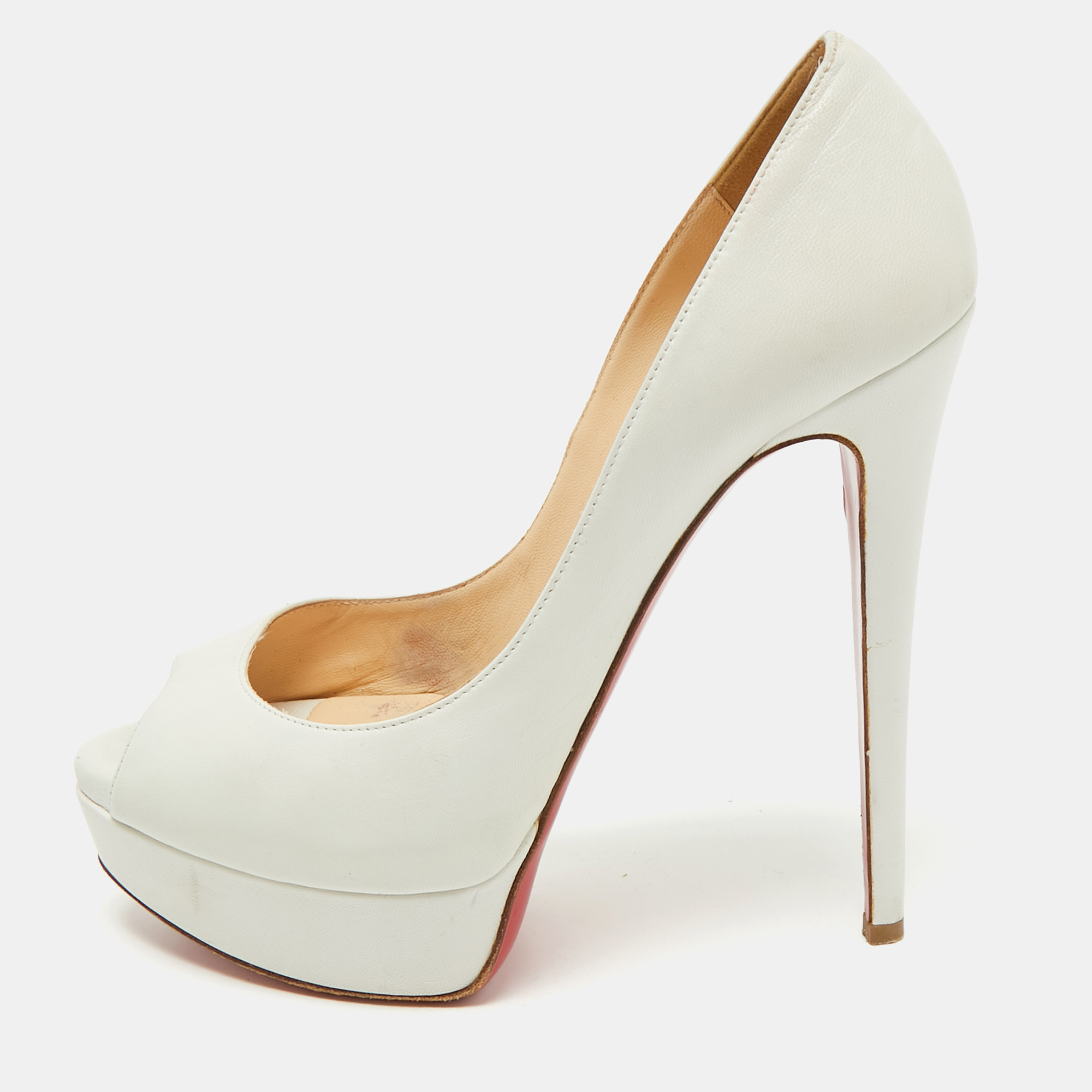 

Christian Louboutin White Leather Lady Peep Toe Pumps Size