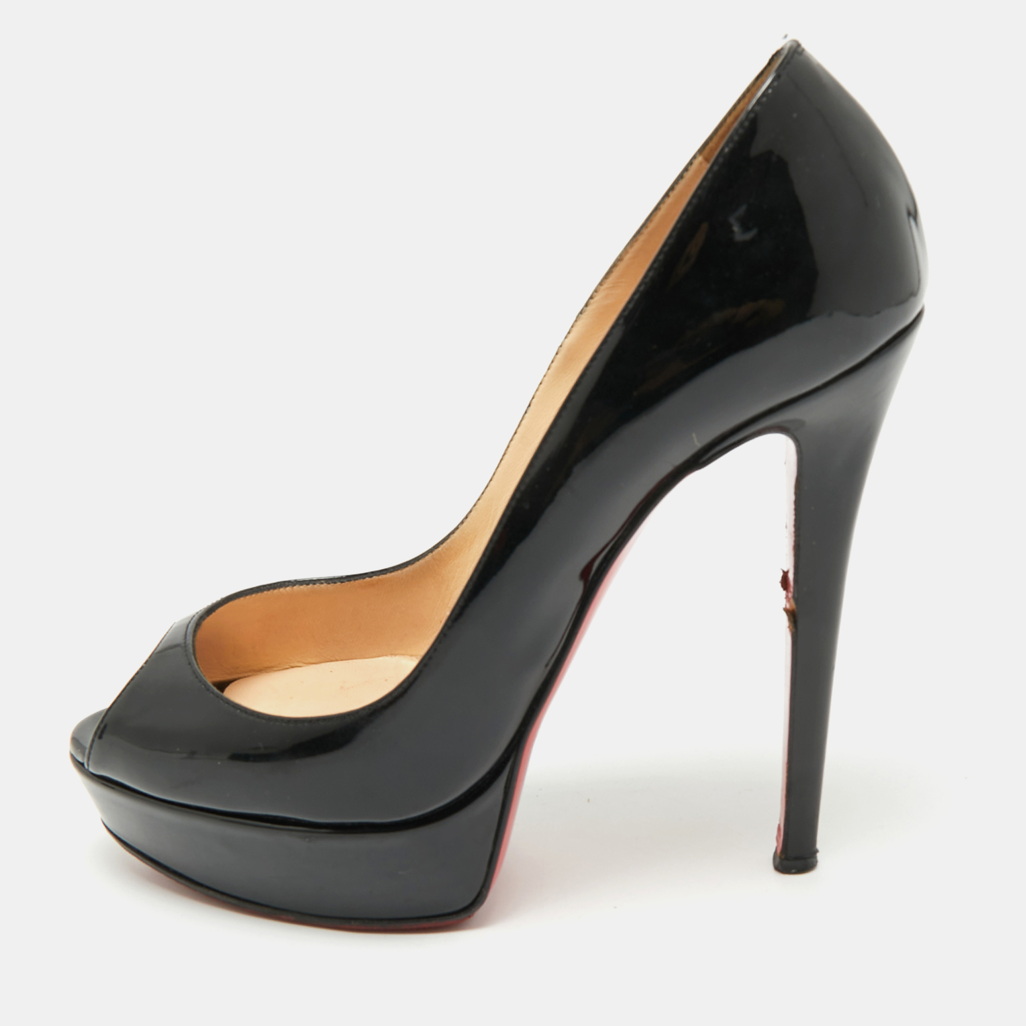 

Christian Louboutin Black Patent Leather Lady Peep Toe Pumps Size