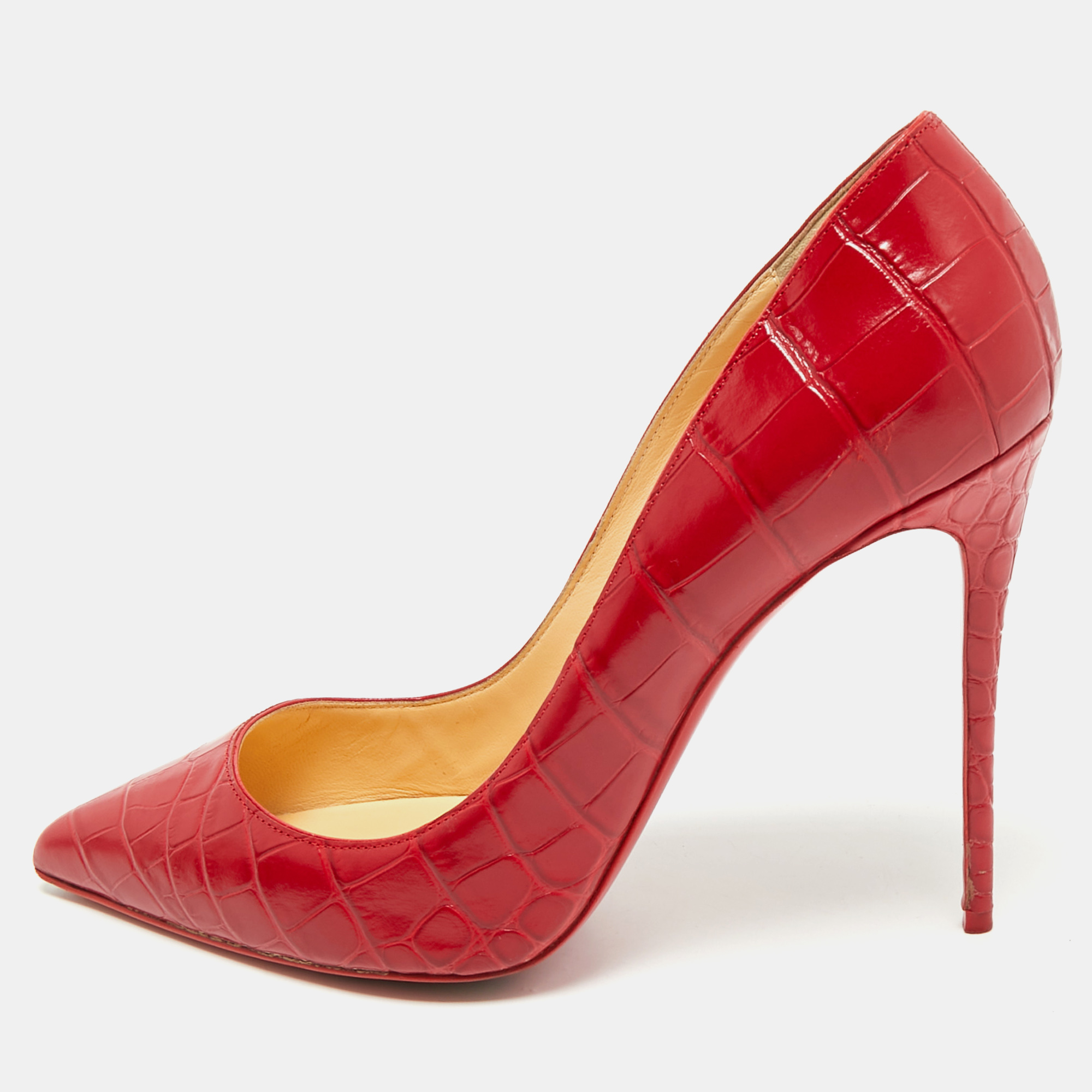 

Christian Louboutin Red Croc Embossed Leather Pigalle Follies Pumps Size