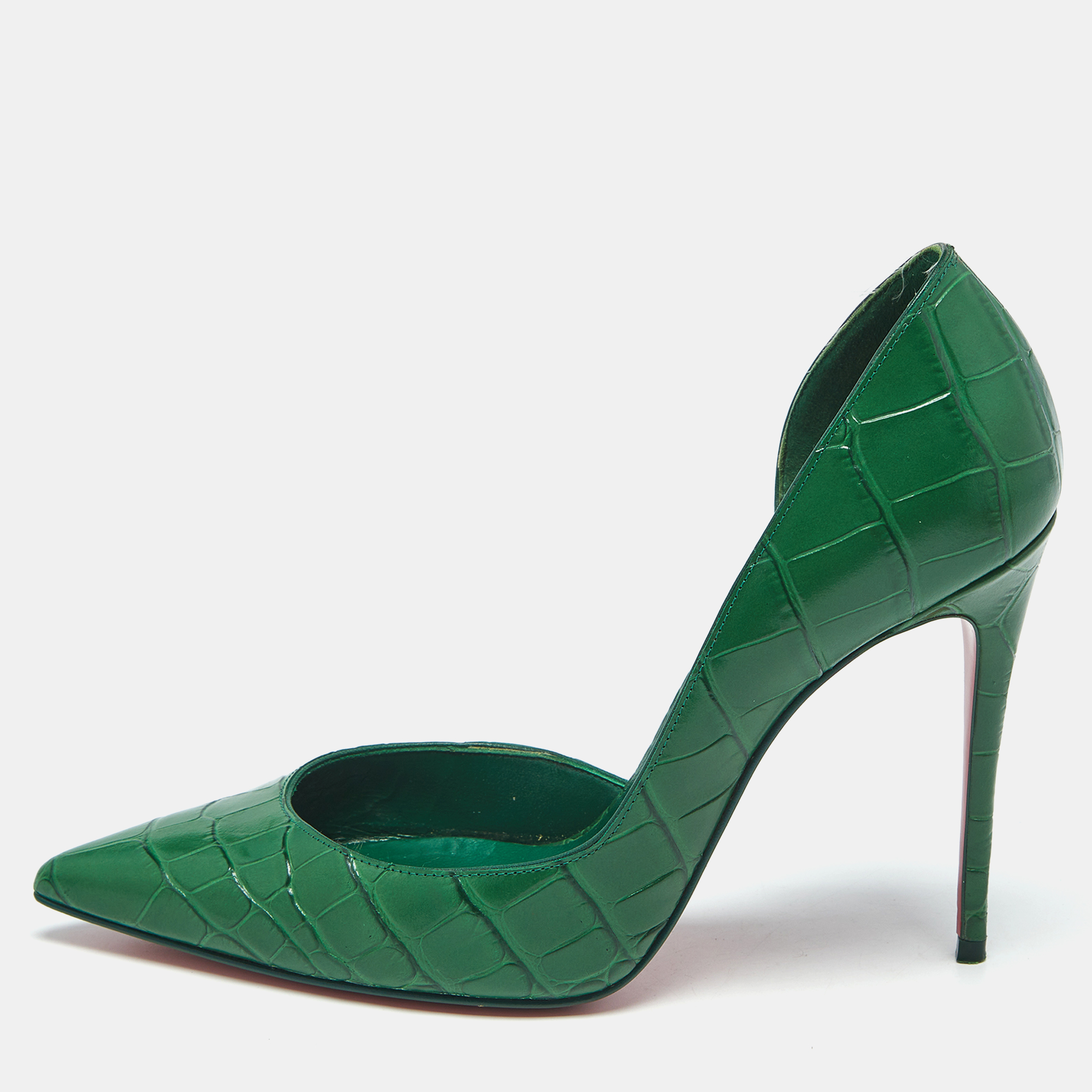 

Christian Louboutin Green Croc Embossed Leather Iriza D'orsay Pumps Size