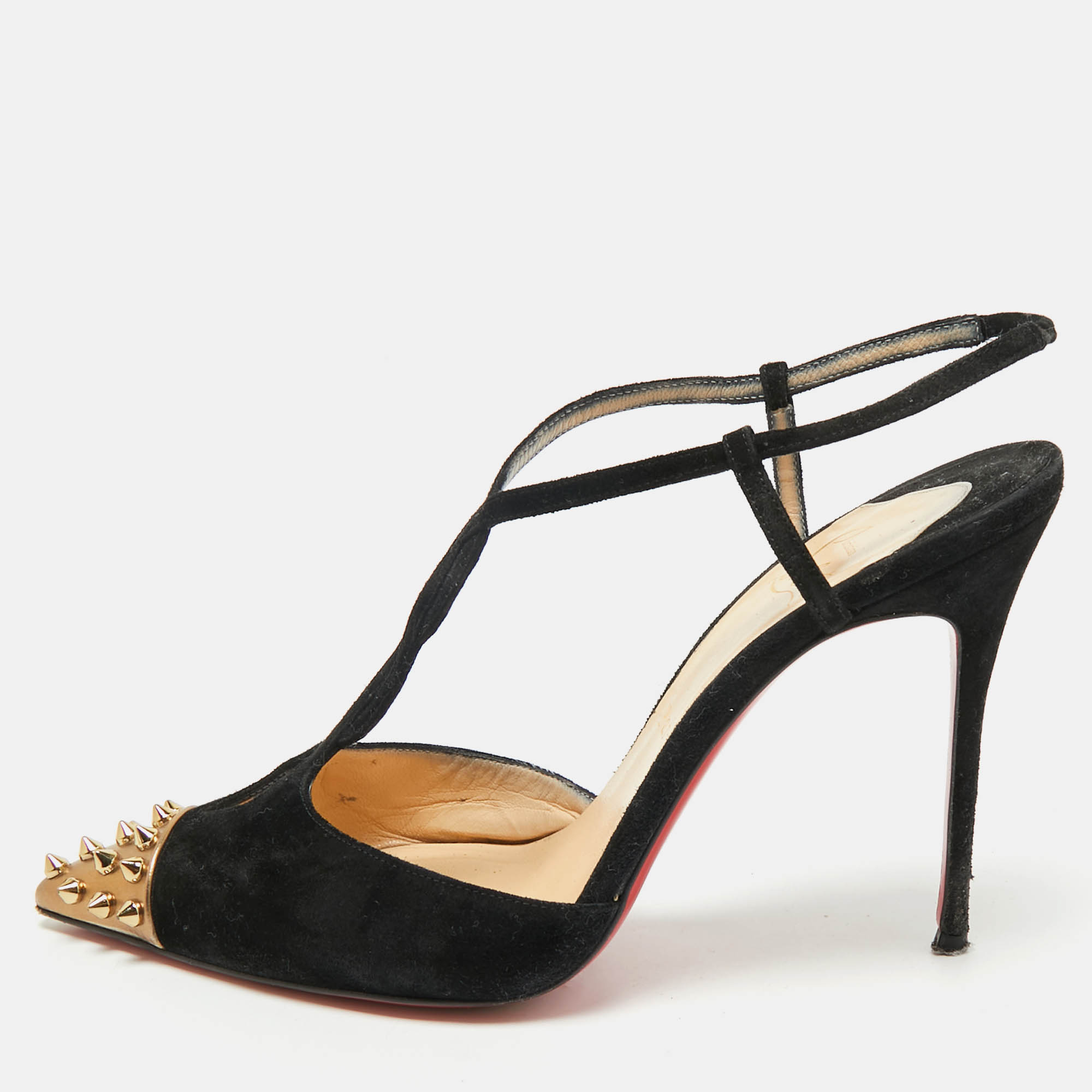 

Christian Louboutin Black Suede Studded Geotistrap Slingback Pumps size