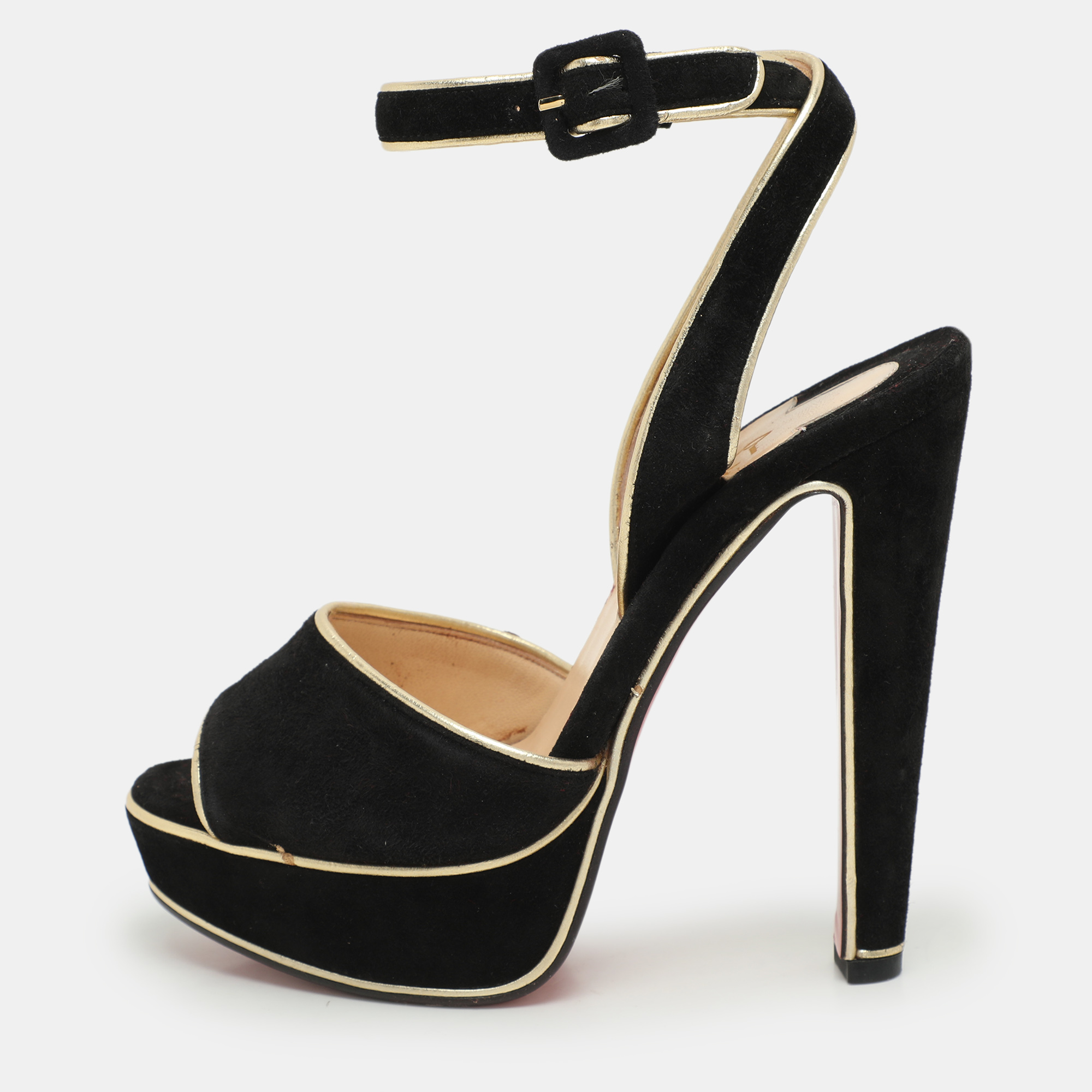 

Christian Louboutin Burgundy Suede LouLou Dance Platform Ankle Strap Sandals Size 36, Black