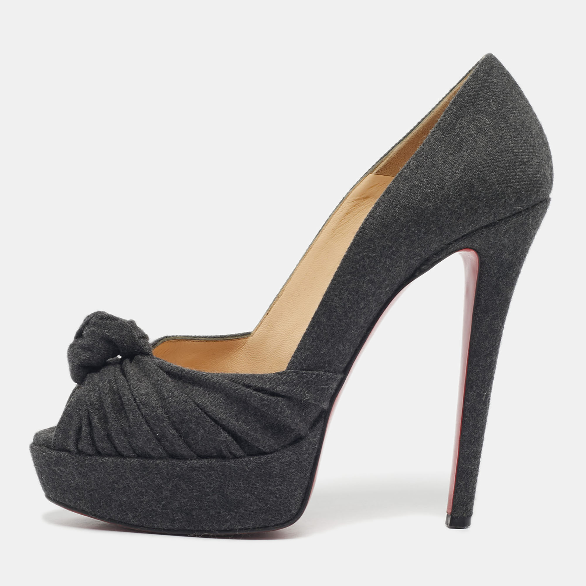 Pre-owned Christian Louboutin Black Wool Jenny Platform Pumps Size 38