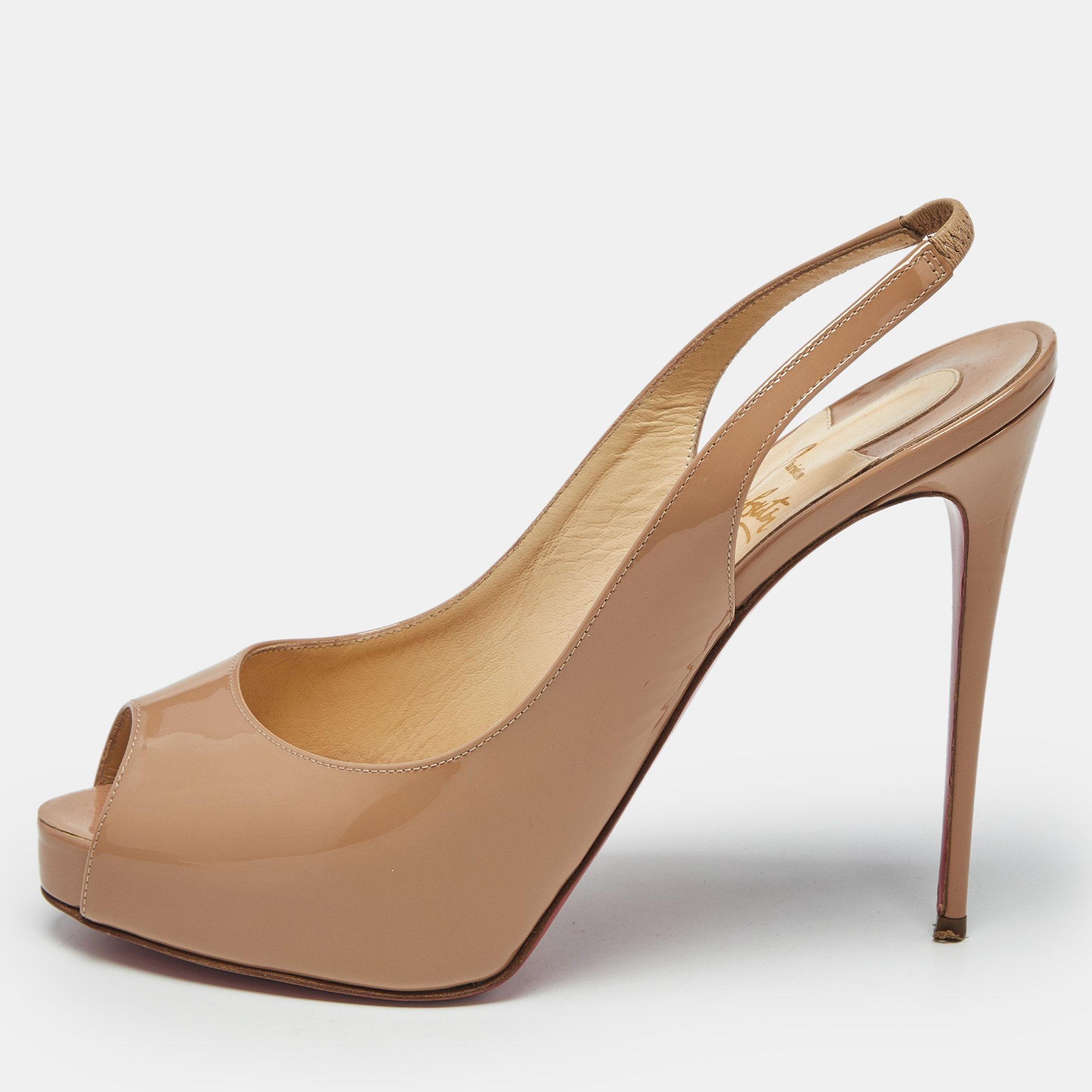

Christian Louboutin Beige Patent Leather Private Number Slingback Pumps Size