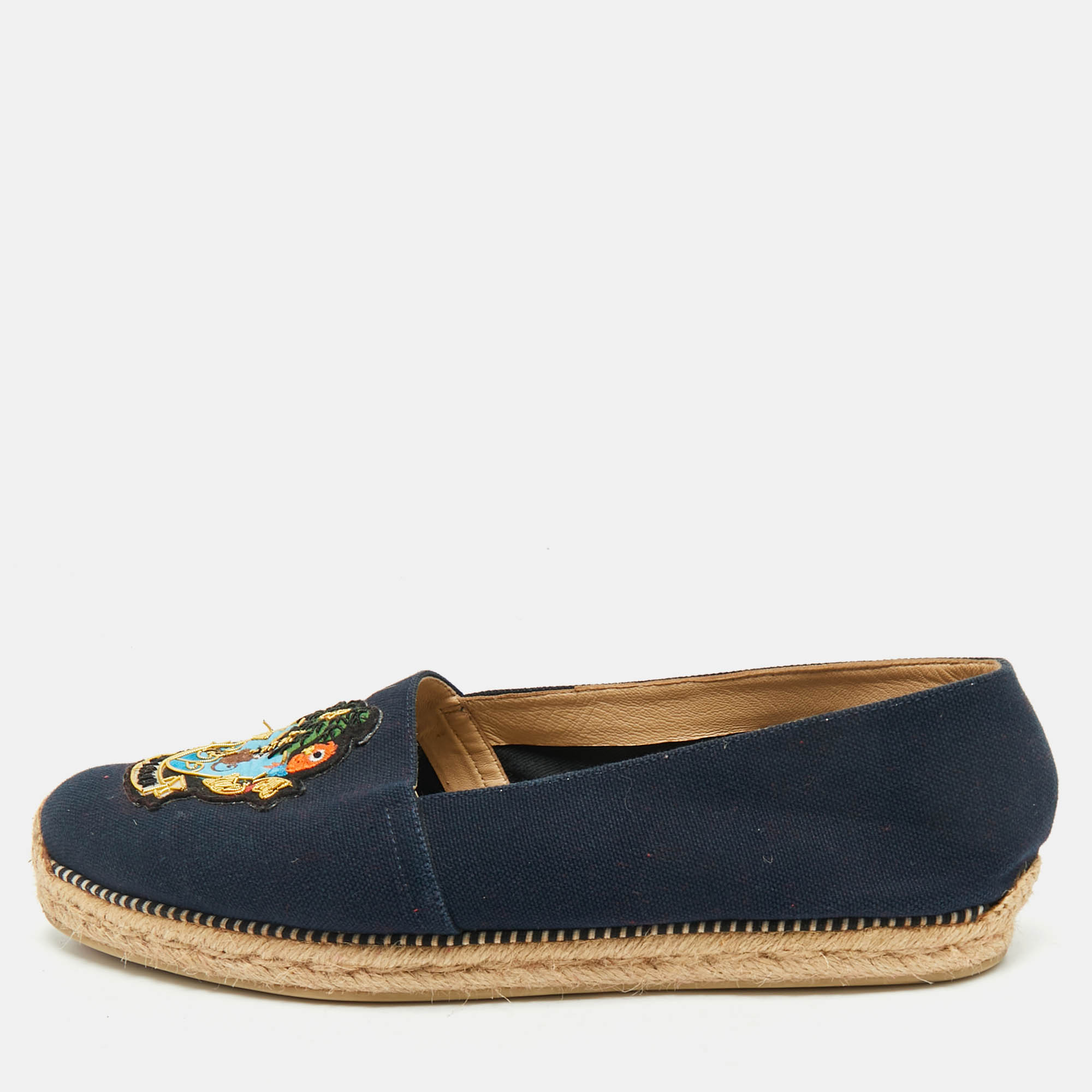 Pre-owned Christian Louboutin Navy Blue Canvas Lougalia Espadrille Flats Size 40