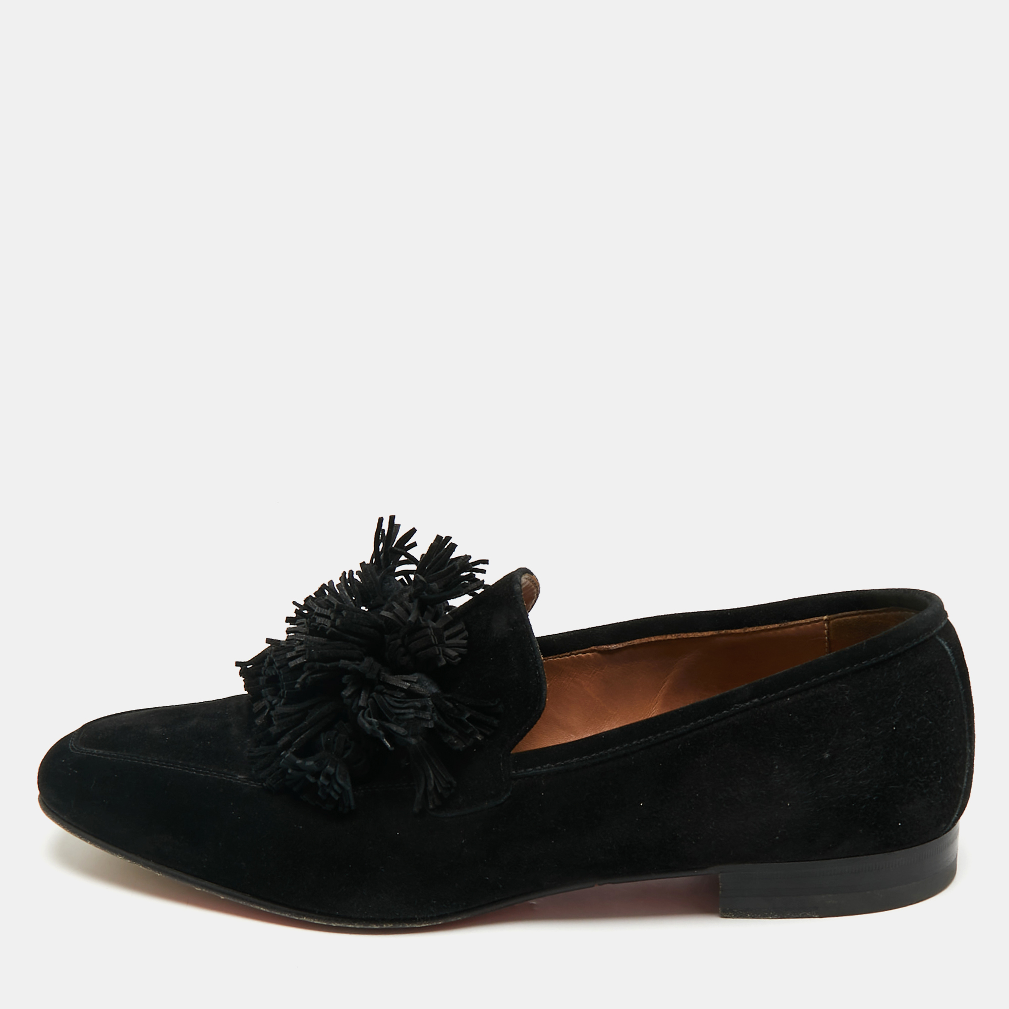 

Christian Louboutin Black Suede Tassel Accents Loafers Size