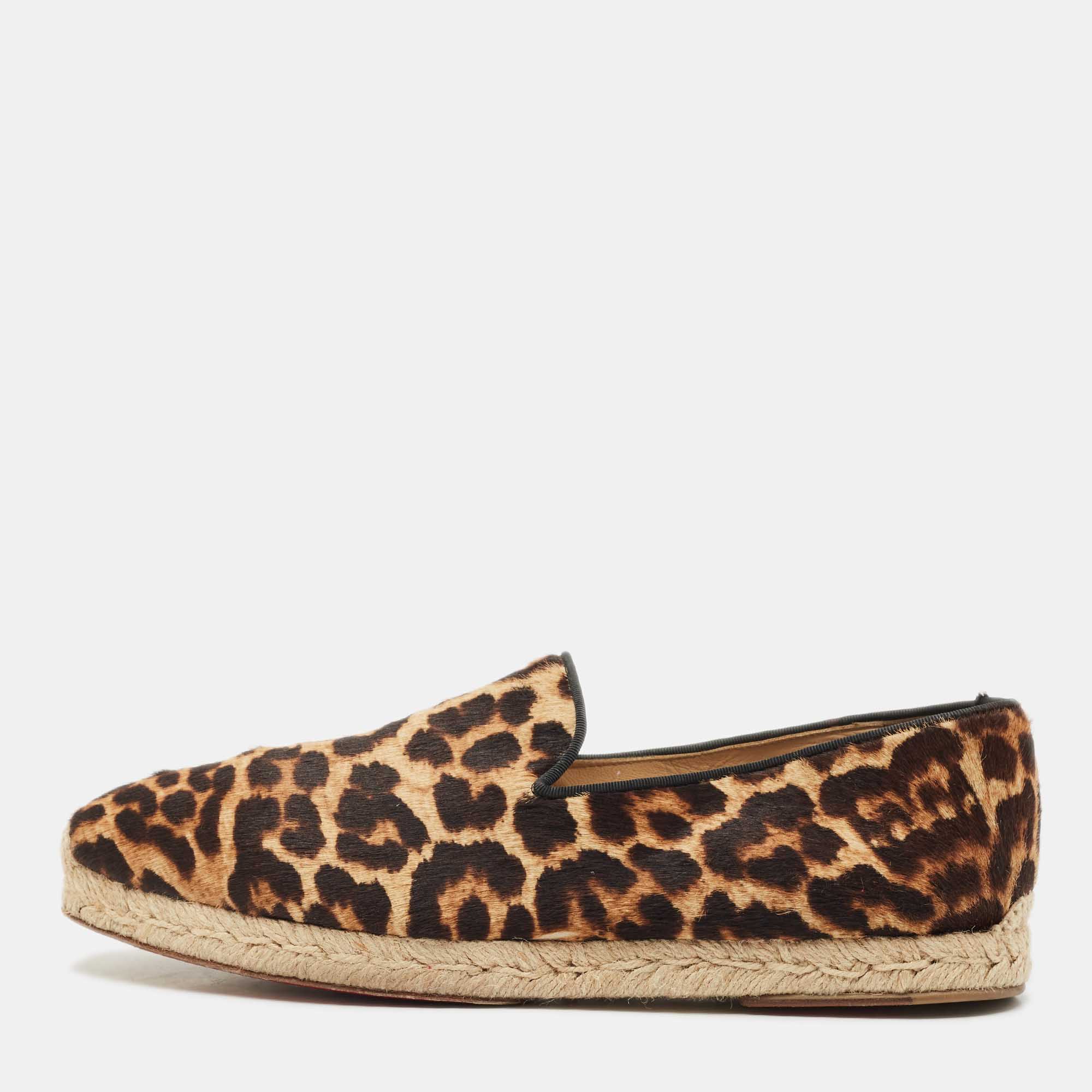 Pre-owned Christian Louboutin Two Tone Calf Hair Galia Espadrille Flats Size 42 In Brown