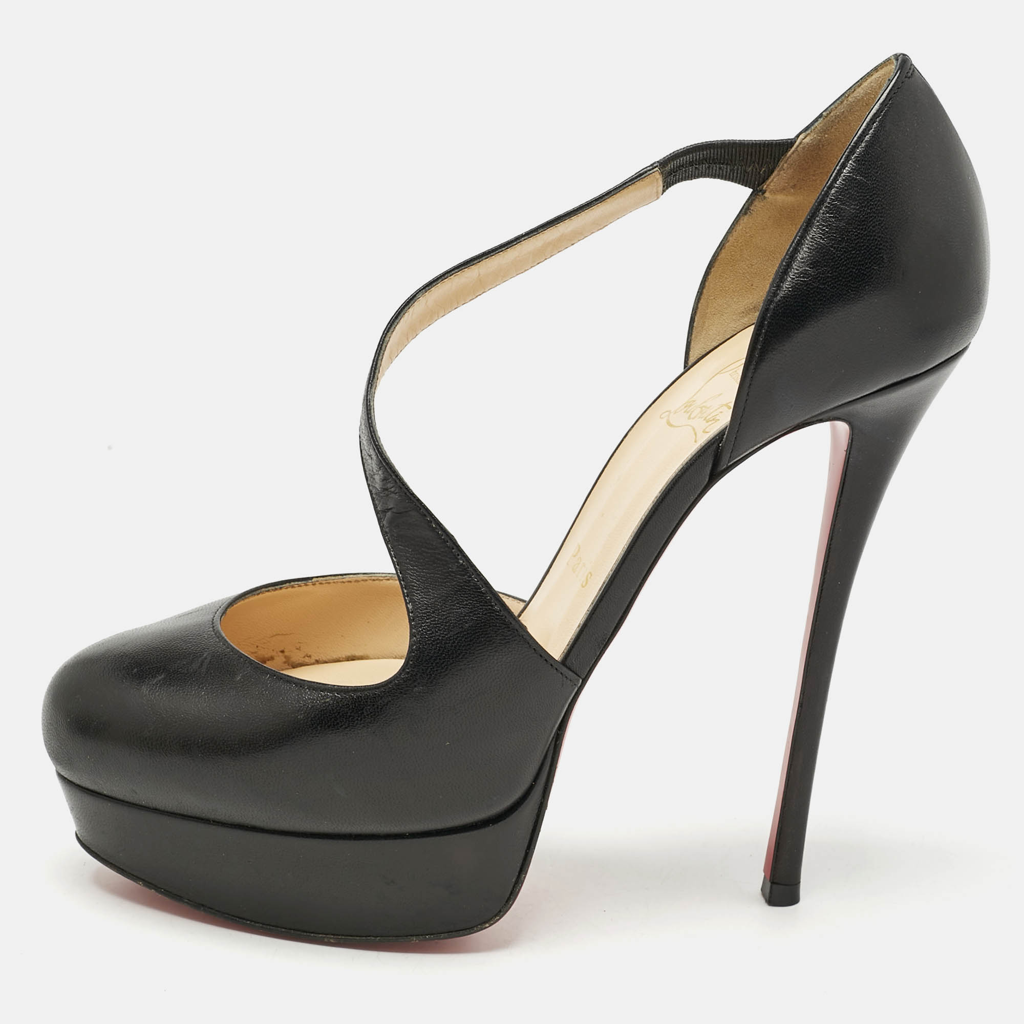 

Christian Louboutin Black Leather Decalcoco Cross Strap Pumps