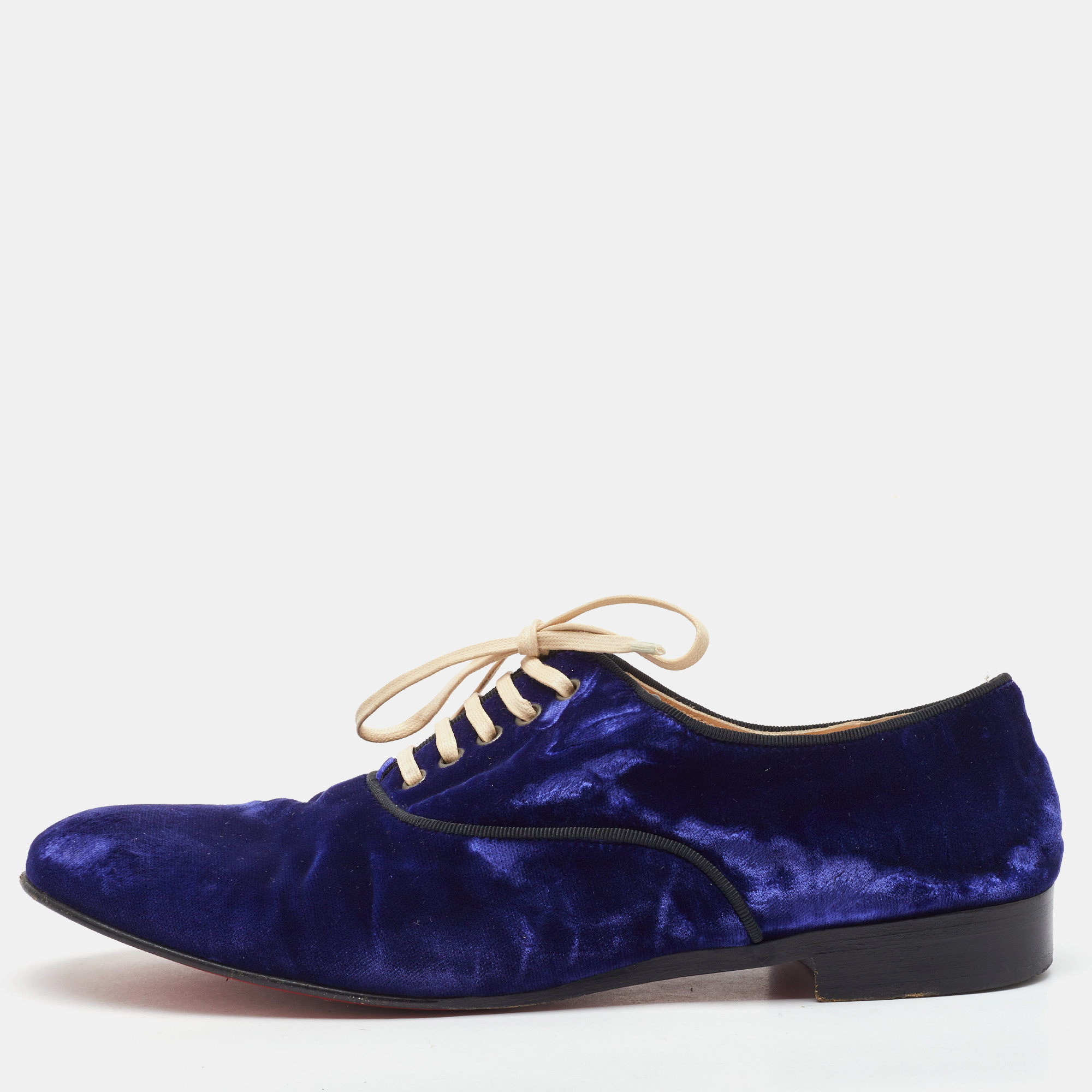 Pre-owned Christian Louboutin Blue Velvet Lace Up Oxford Size 38.5
