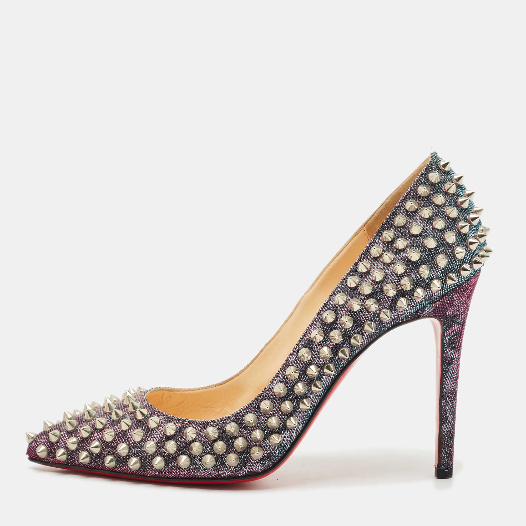 

Christian Louboutin Multicolor Lurex Fabric Pigalle Follies Spikes Pumps Size