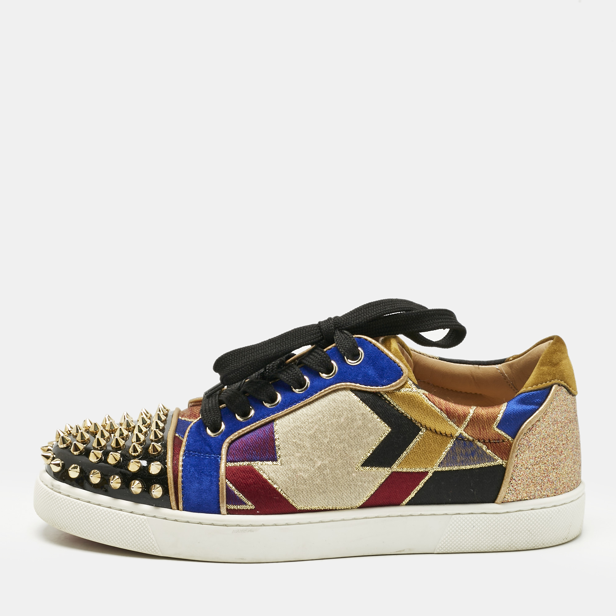Christian Louboutin Multicolor Fabric and Suede Vieira Spikes Orlato Sneakers Size 38