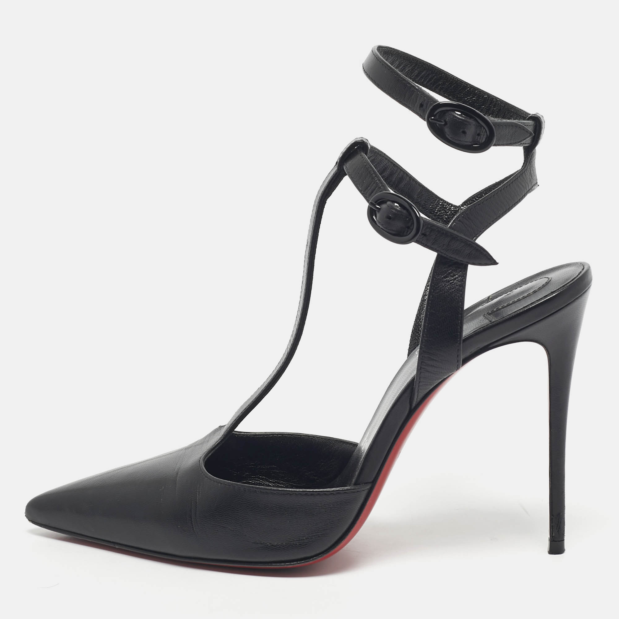 

Christian Louboutin Black Leather Maravilla Ankle-Strap Pumps Size