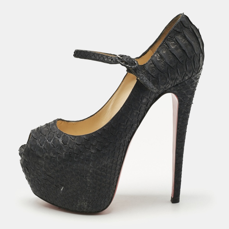 Pre-owned Christian Louboutin Black Python Lady Highness Peep Toe Pumps Size 39.5