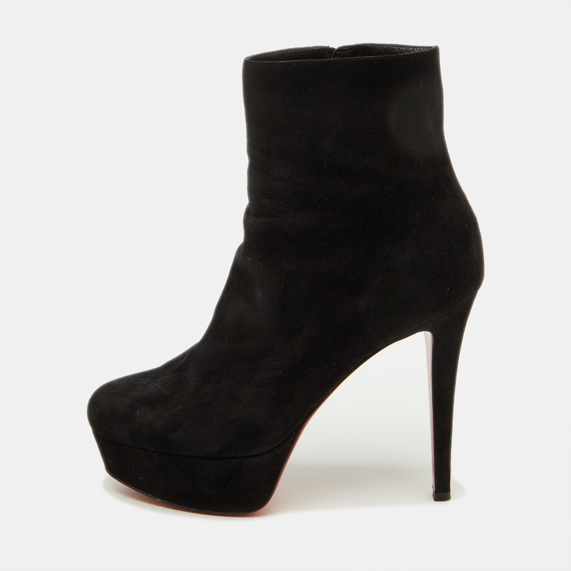 Pre-owned Christian Louboutin Black Suede Lady Daf Booty Platform Ankle Boots Size 37