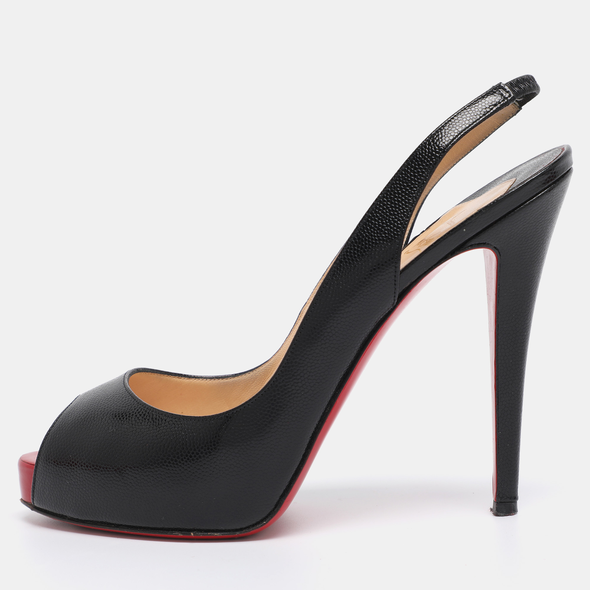 

Christian Louboutin Black Leather No Prive Peep Toe Slingback Pumps Size
