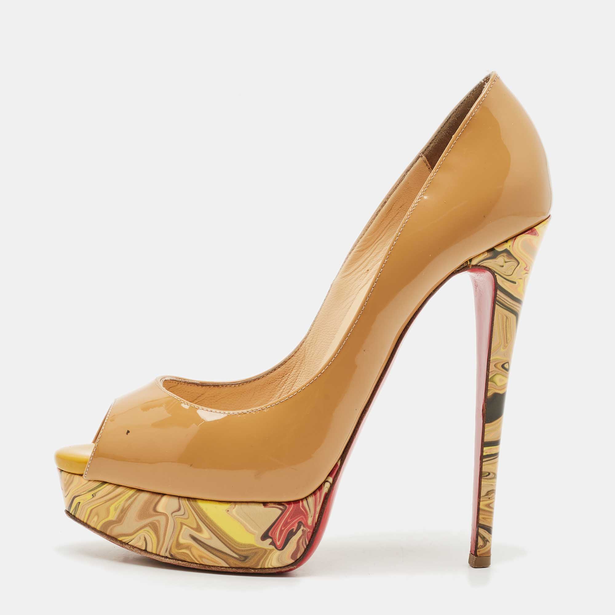 

Christian Louboutin Beige Patent Leather Lady Peep Pumps Size