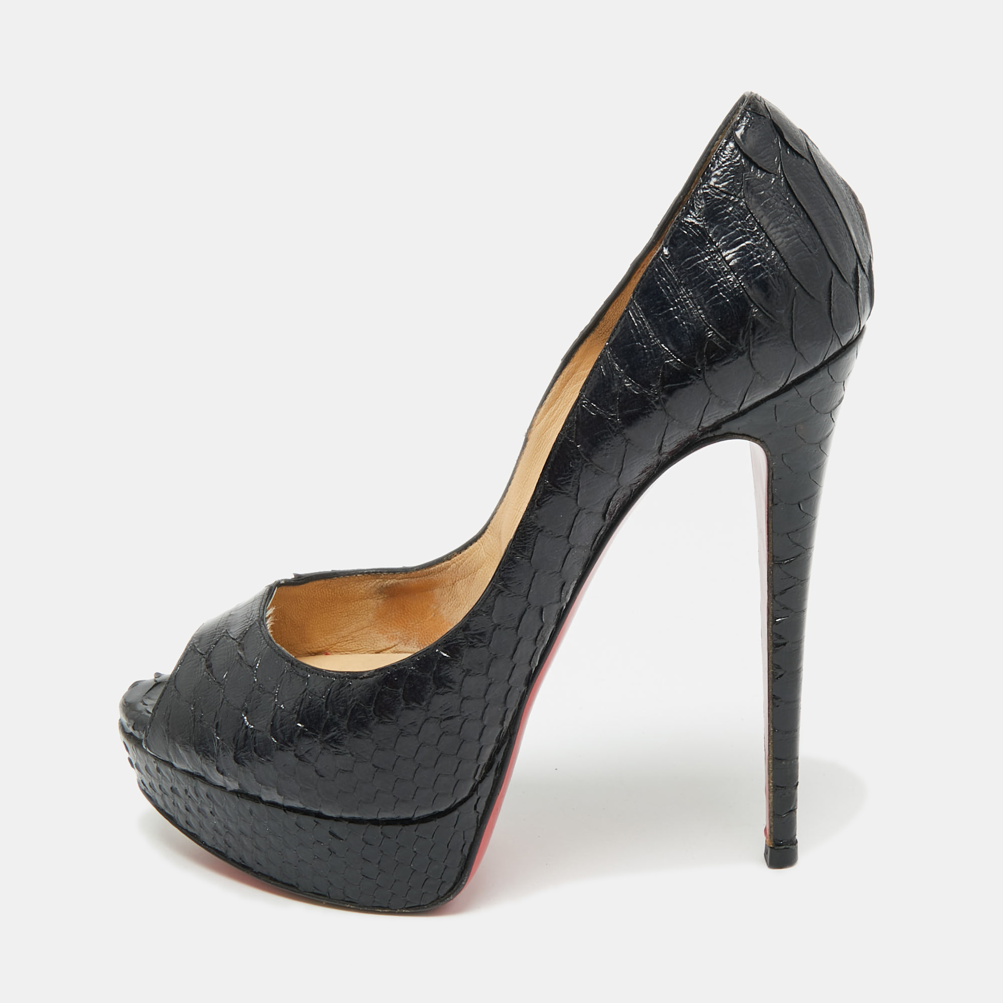 

Christian Louboutin Black Python Lady Peep-Toe Platform Pumps Size