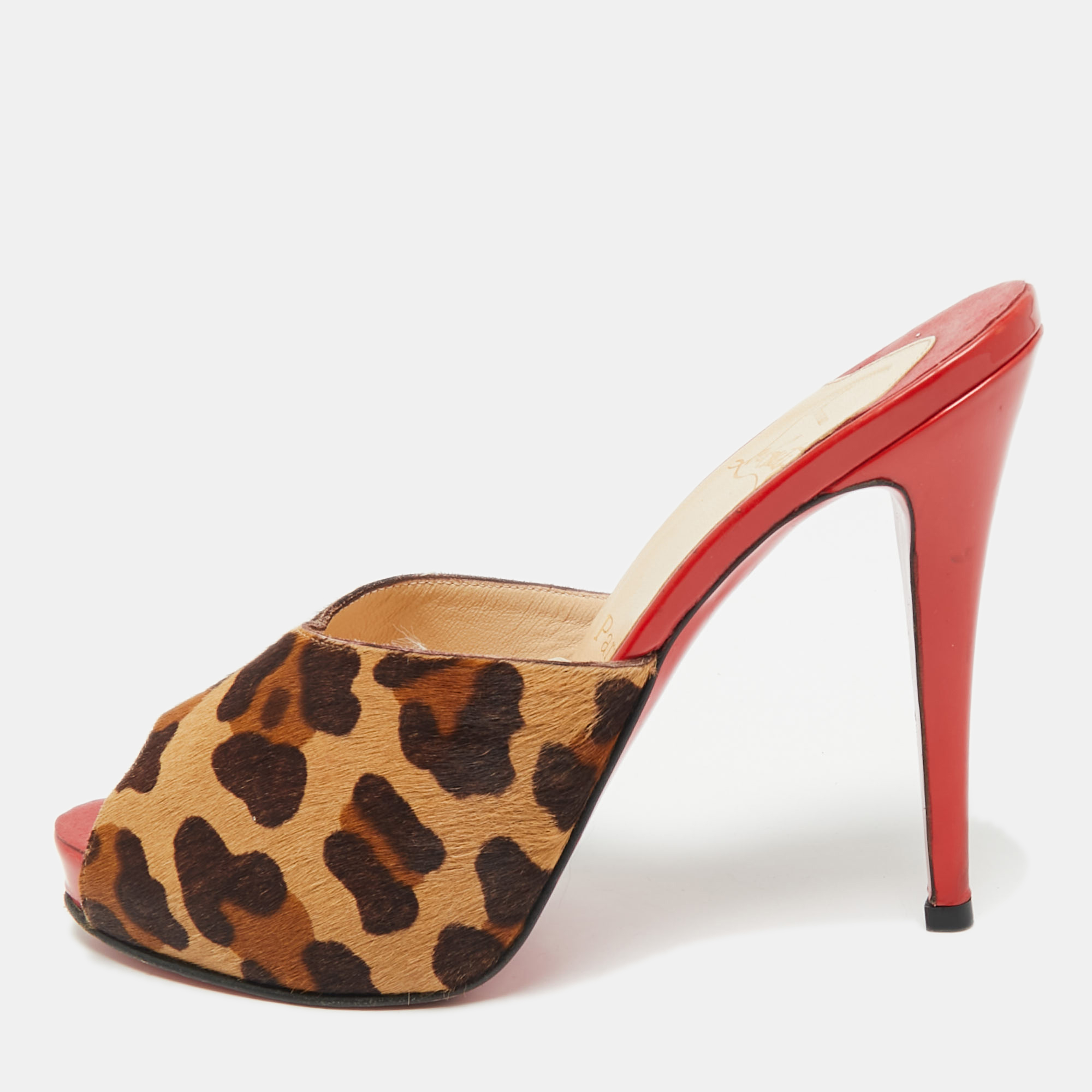

Christian Louboutin Brown/Beige Calf Hair Slide Sandals Size