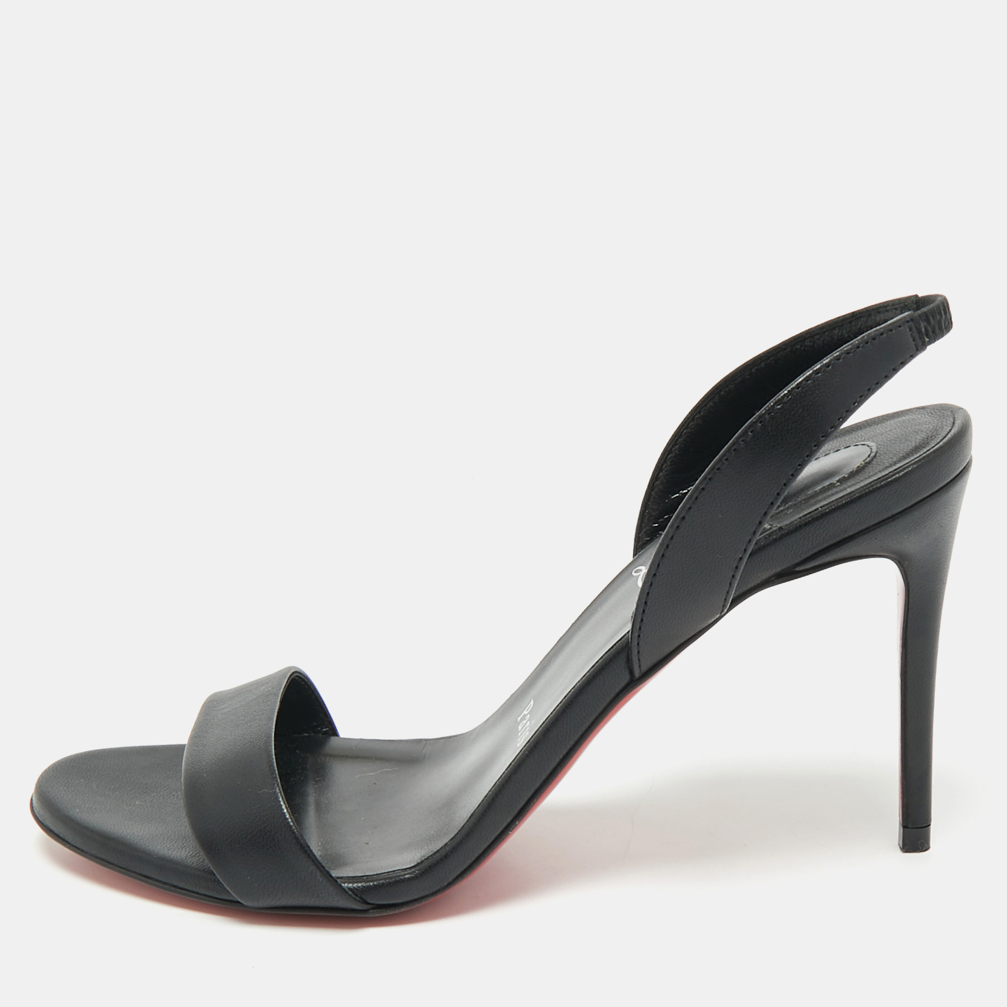 

Christian Louboutin Black Leather O Marylin Slingback Sandals Size