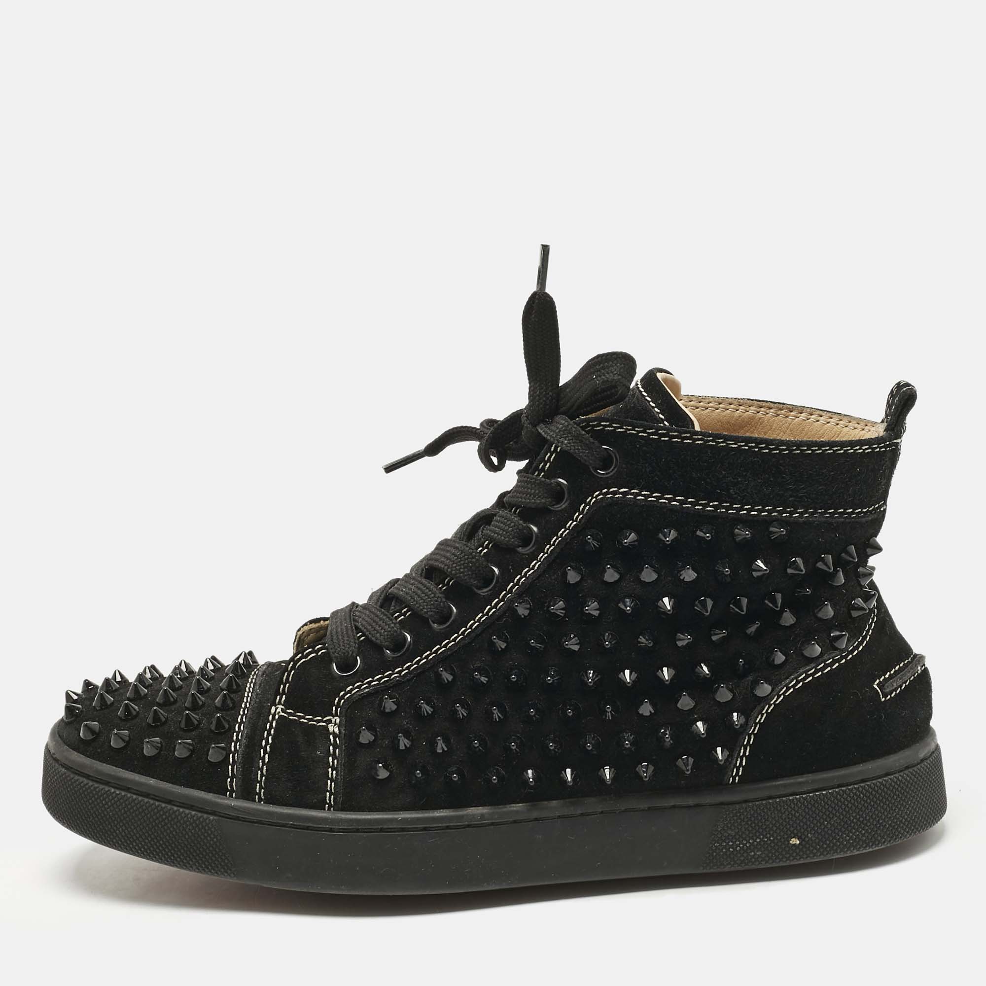 

Christian Louboutin Black Suede Lou Spikes Sneakers Size