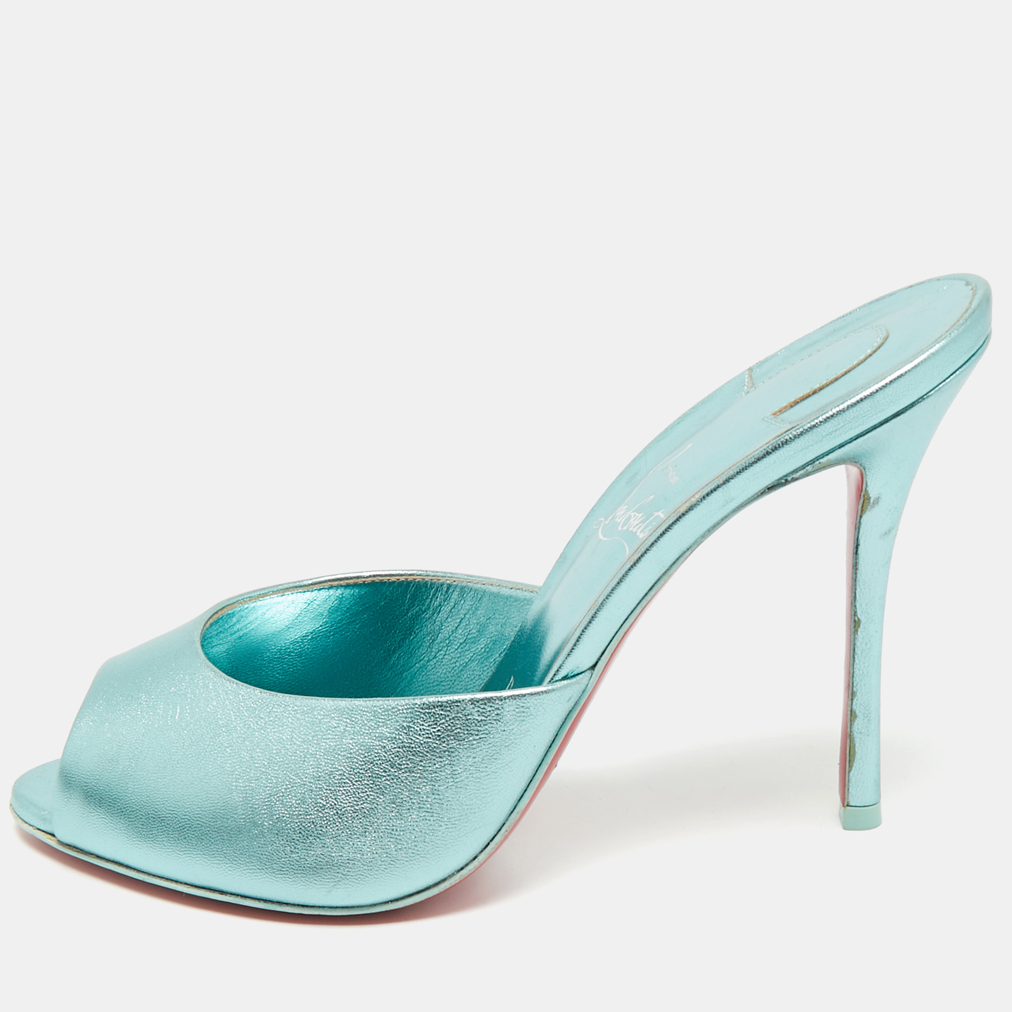 

Christian Louboutin Metallic Blue Leather Me Dolly Mules Size