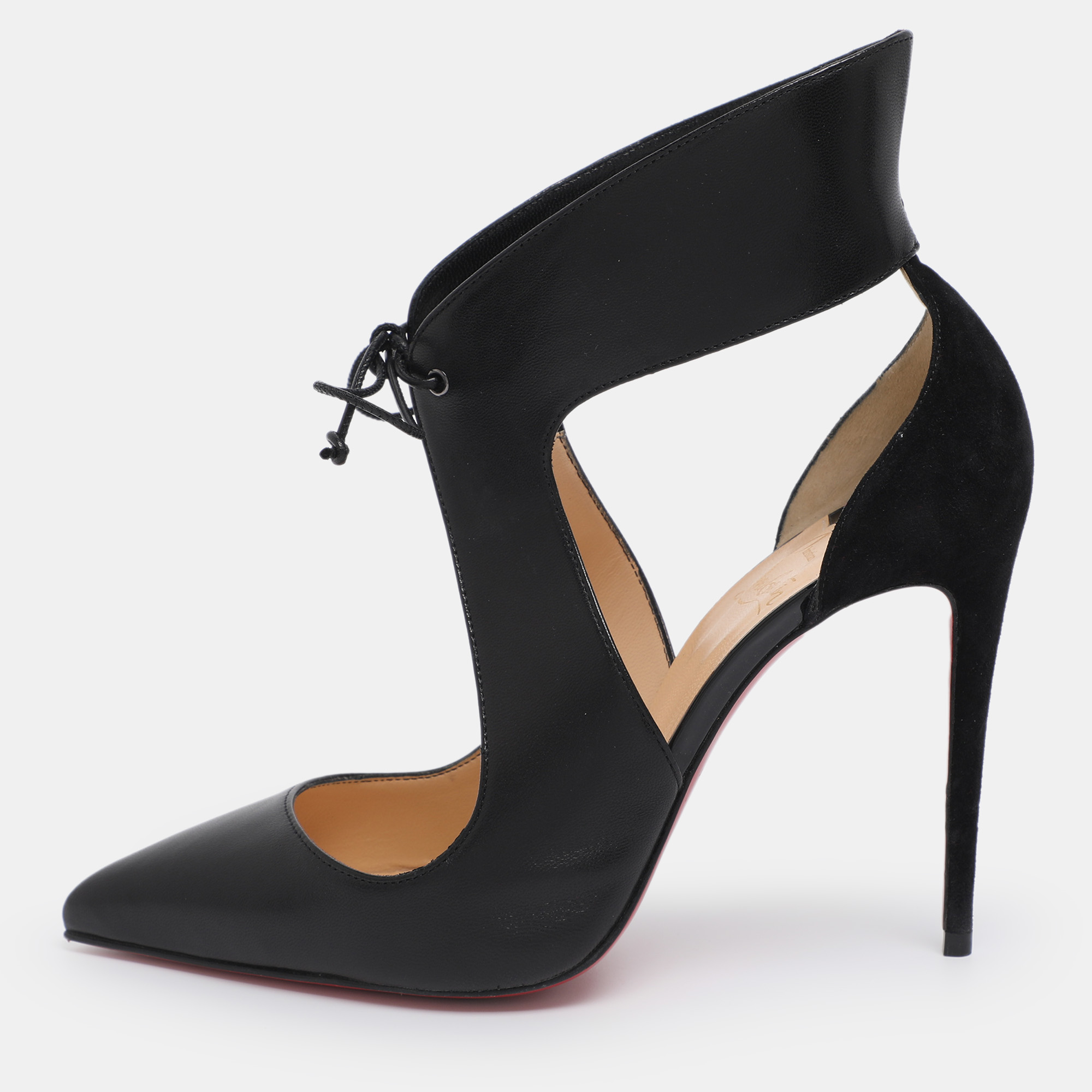 

Christian Louboutin Black Leather and Suede Cut-Out Pointed Toe Pumps Size 38.5