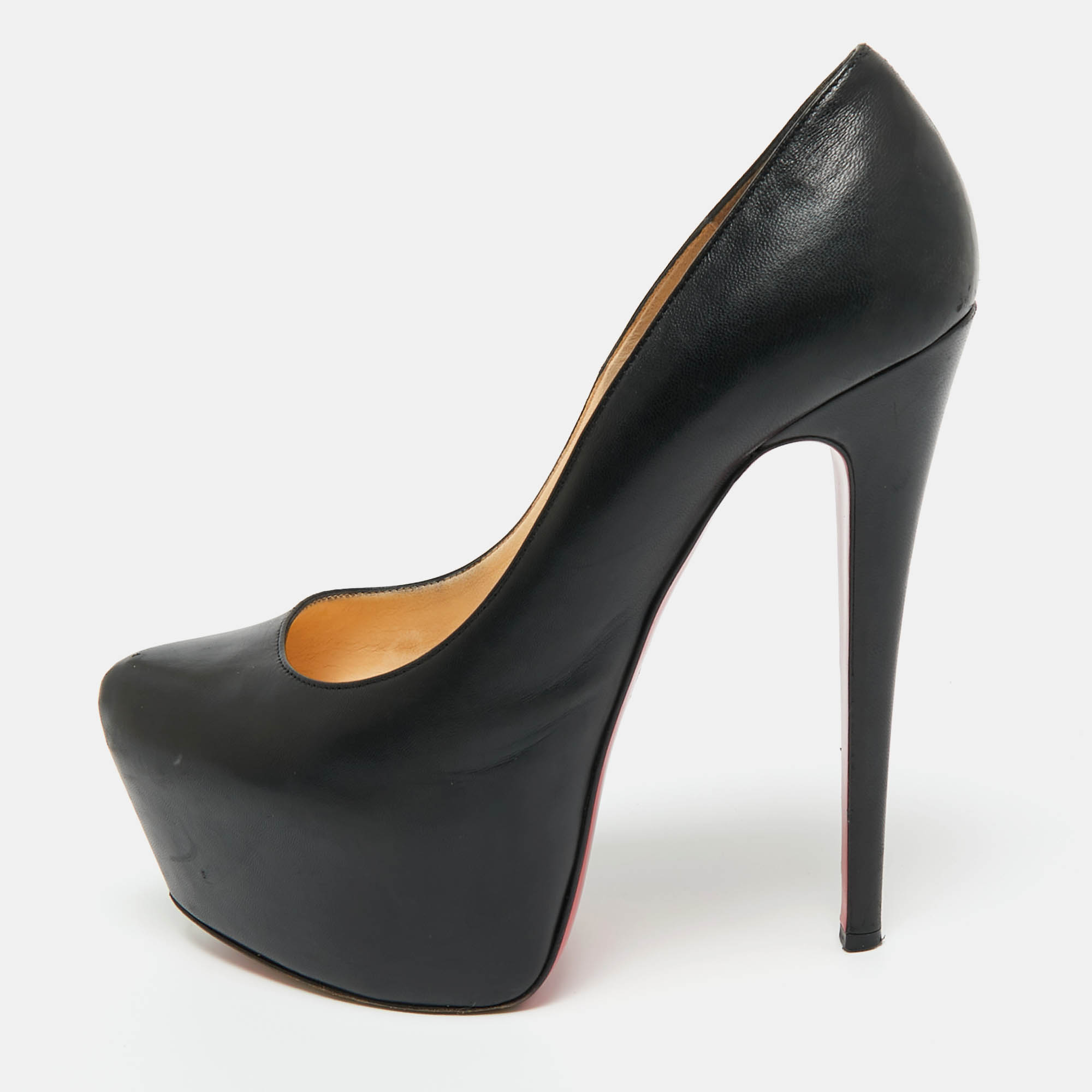 Pre-owned Christian Louboutin Black Leather Daffodile Platform Pumps Size 39.5
