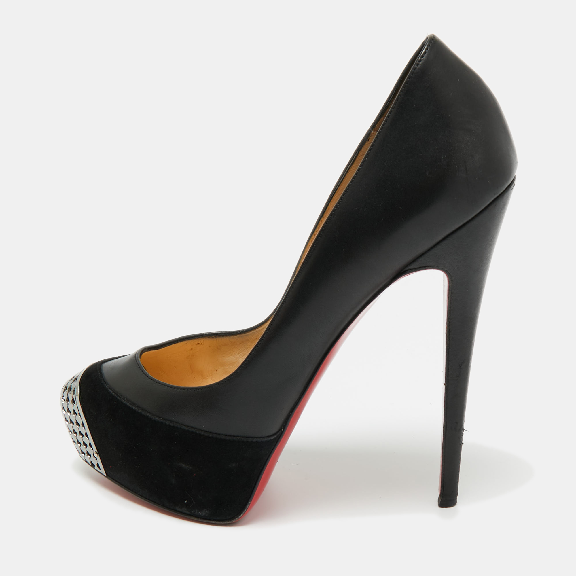 Pre-owned Christian Louboutin Black Leather And Suede Maggie Platform Pumps Size 39