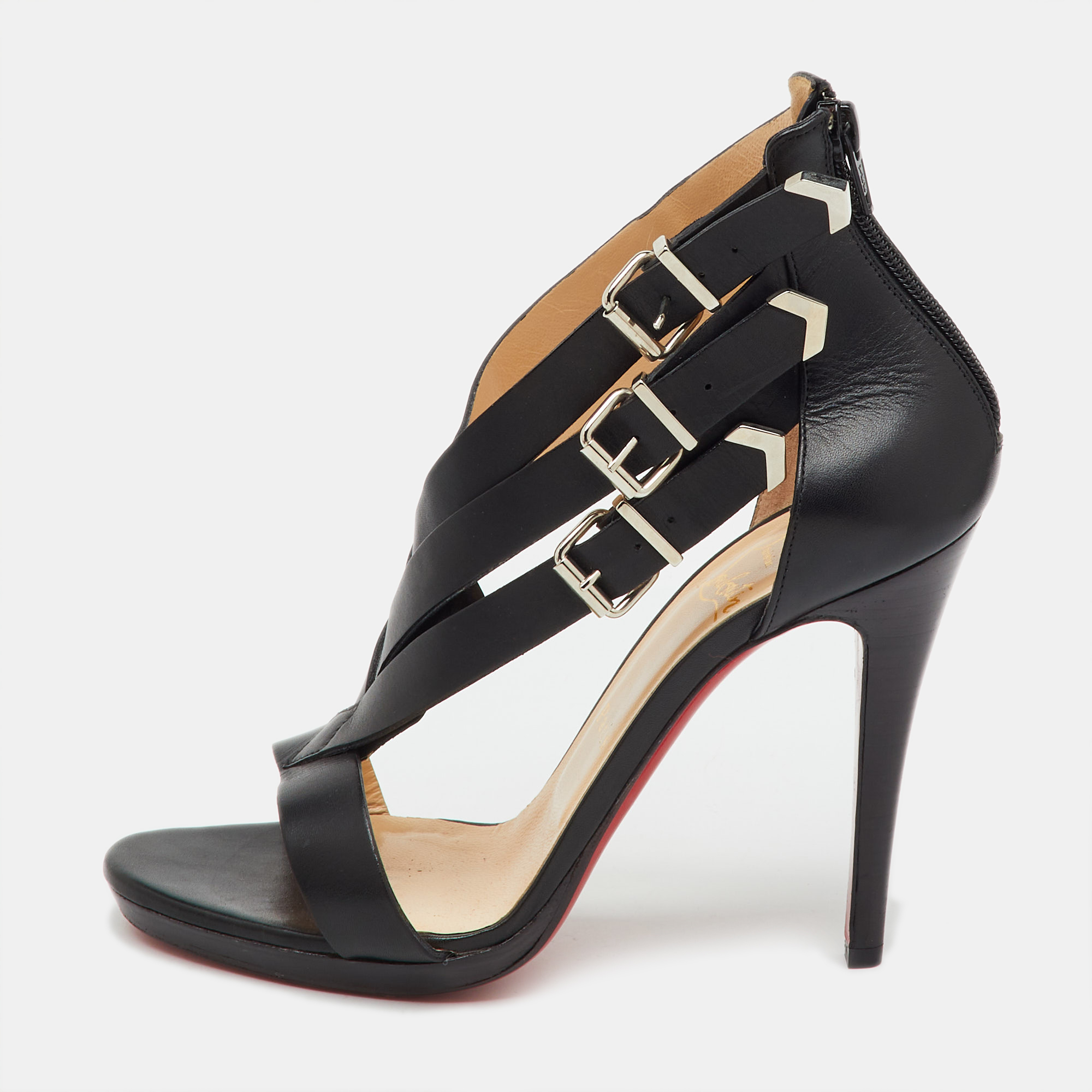 

Christian Louboutin Black Leather Charleze Strappy Sandals Size