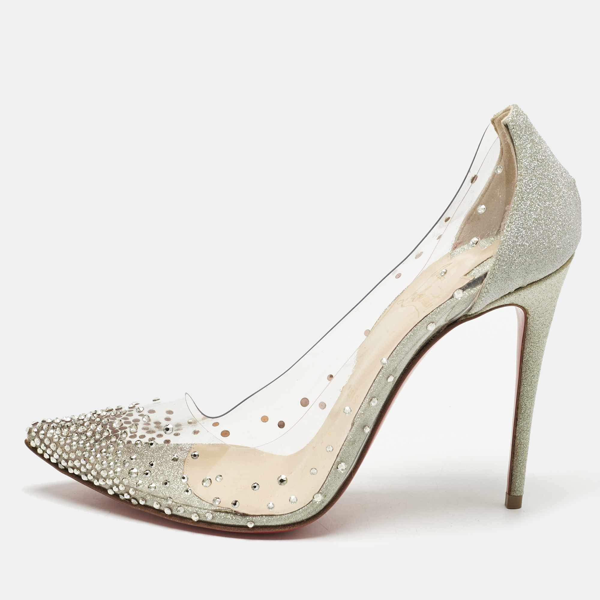 

Christian Louboutin Silver PVC Degrastrass Pumps Size