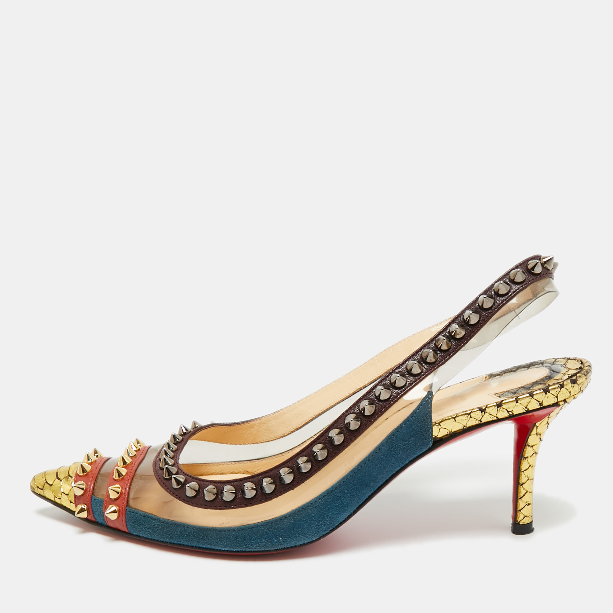 

Christian Louboutin Multicolor PVC and Python Embossed Leather Paulina Pumps Size