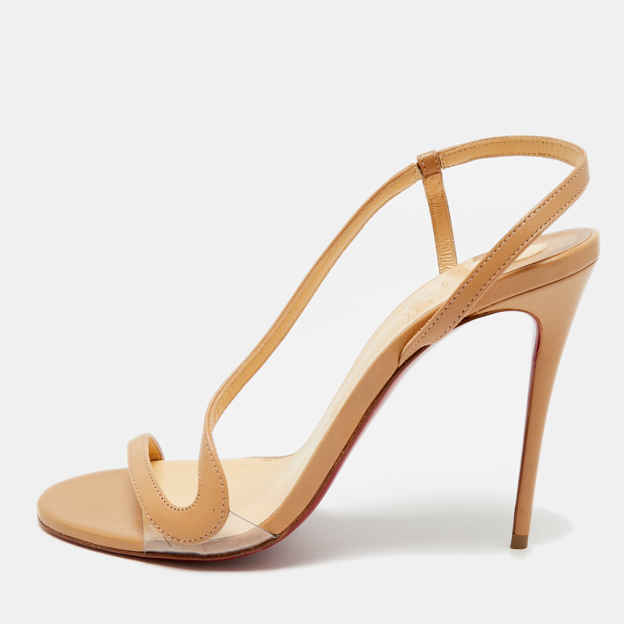 

Christian Louboutin Beige Leather and PVC Rosalie Slingback Sandals Size