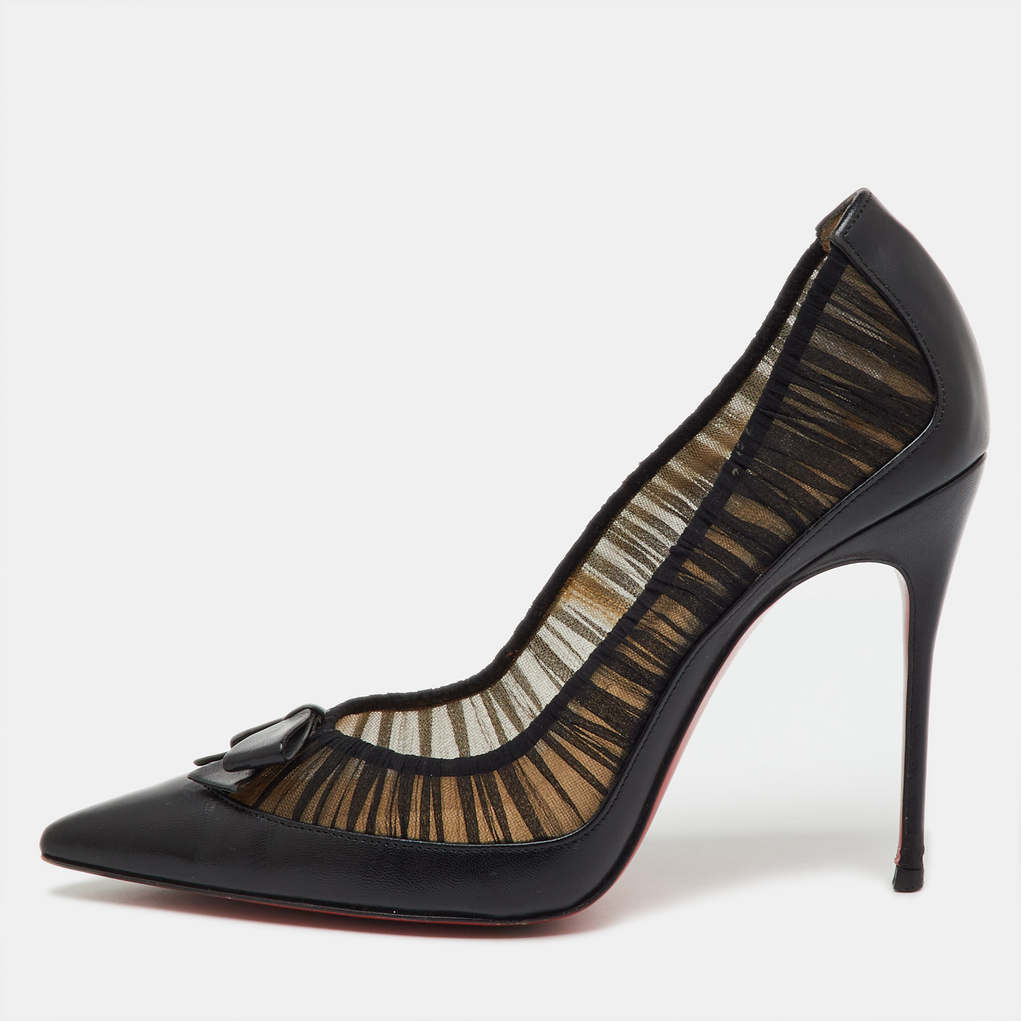 

Christian Louboutin Black Fabric and Leather Bow Pointed Toe Pumps Size