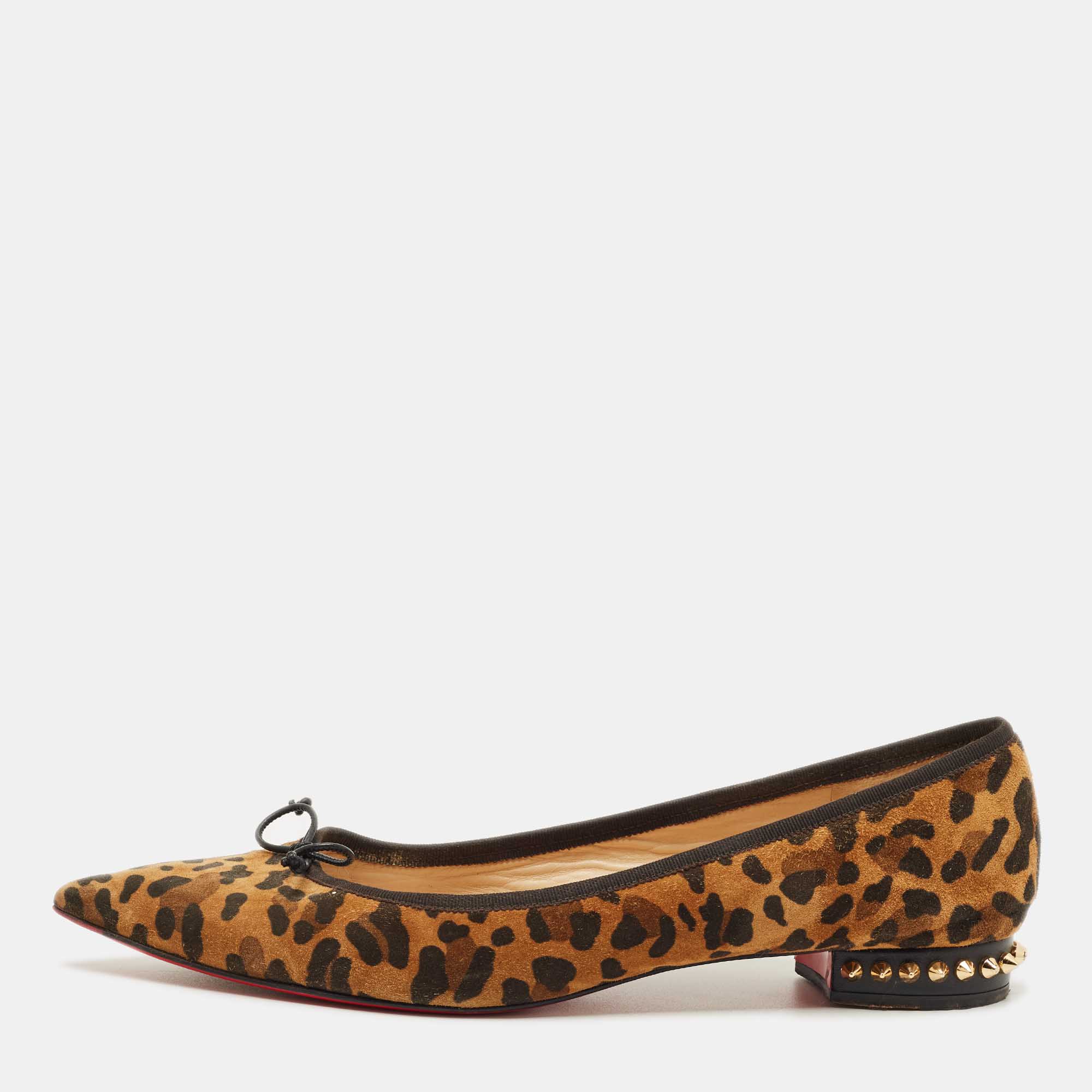 

Christian Louboutin Brown/Black Leopard Print Suede Hall Smoking Slippers Size