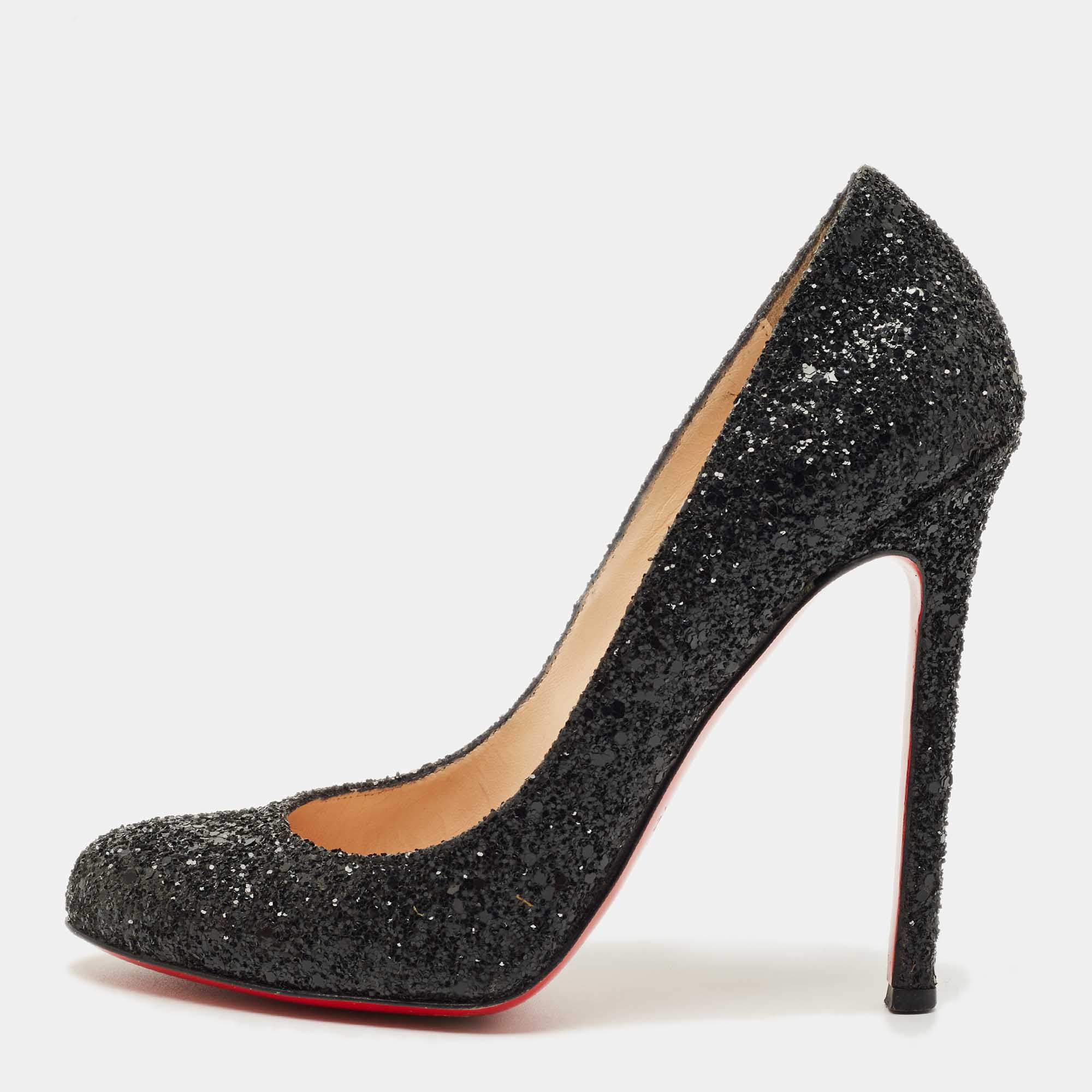 

Christian Louboutin Black Glitter Lady Lynch Pumps Size