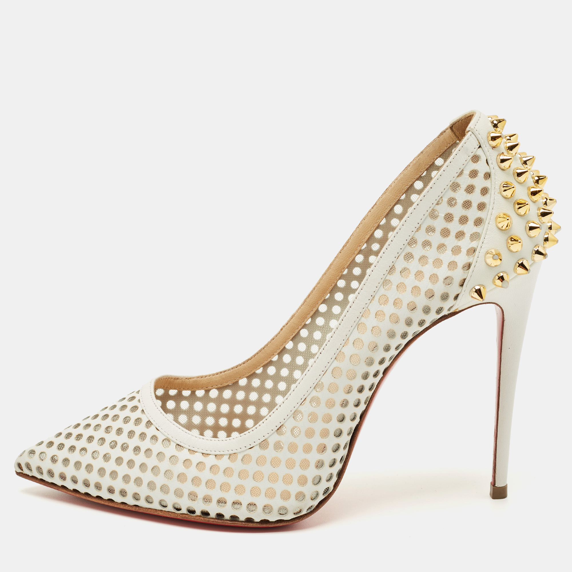 

Christian Louboutin White Leather and Mesh Guni Pumps Size