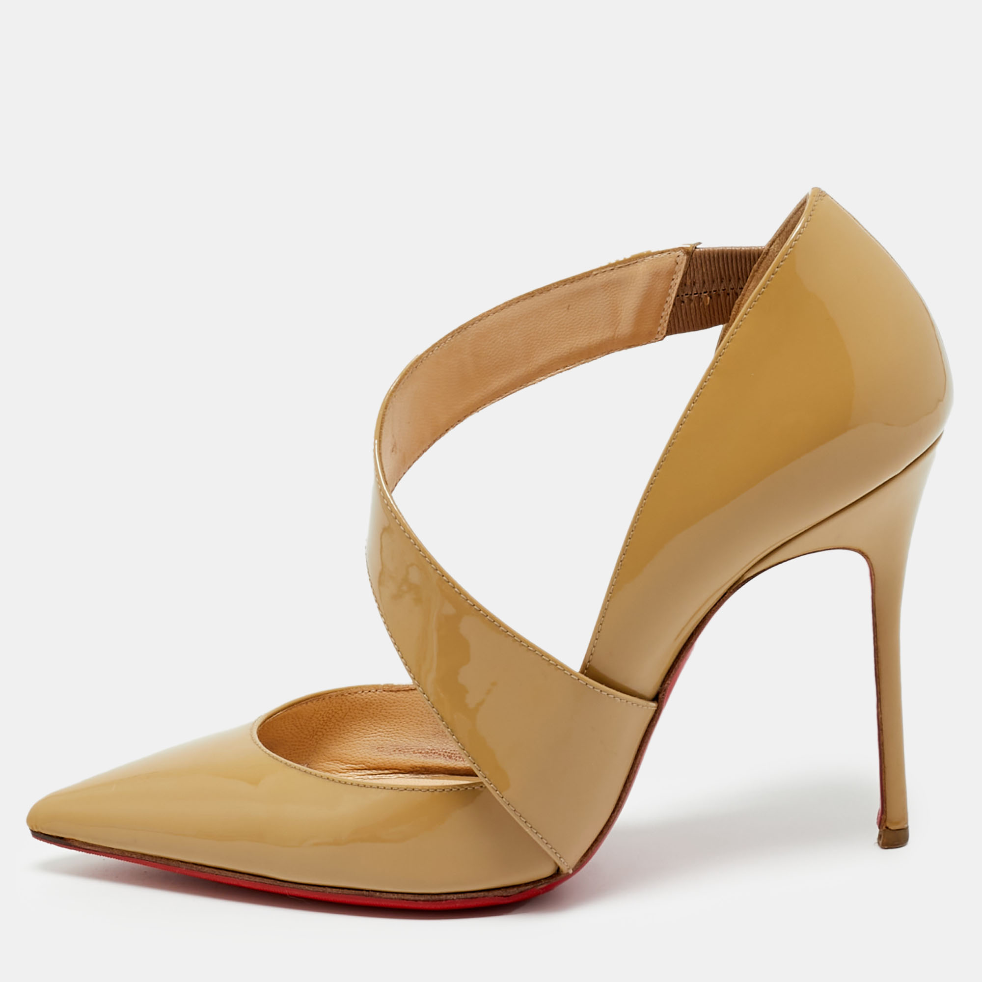Pre-owned Christian Louboutin Beige Patent Leather Ograde D'orsay Pumps Size 36.5 In Sand