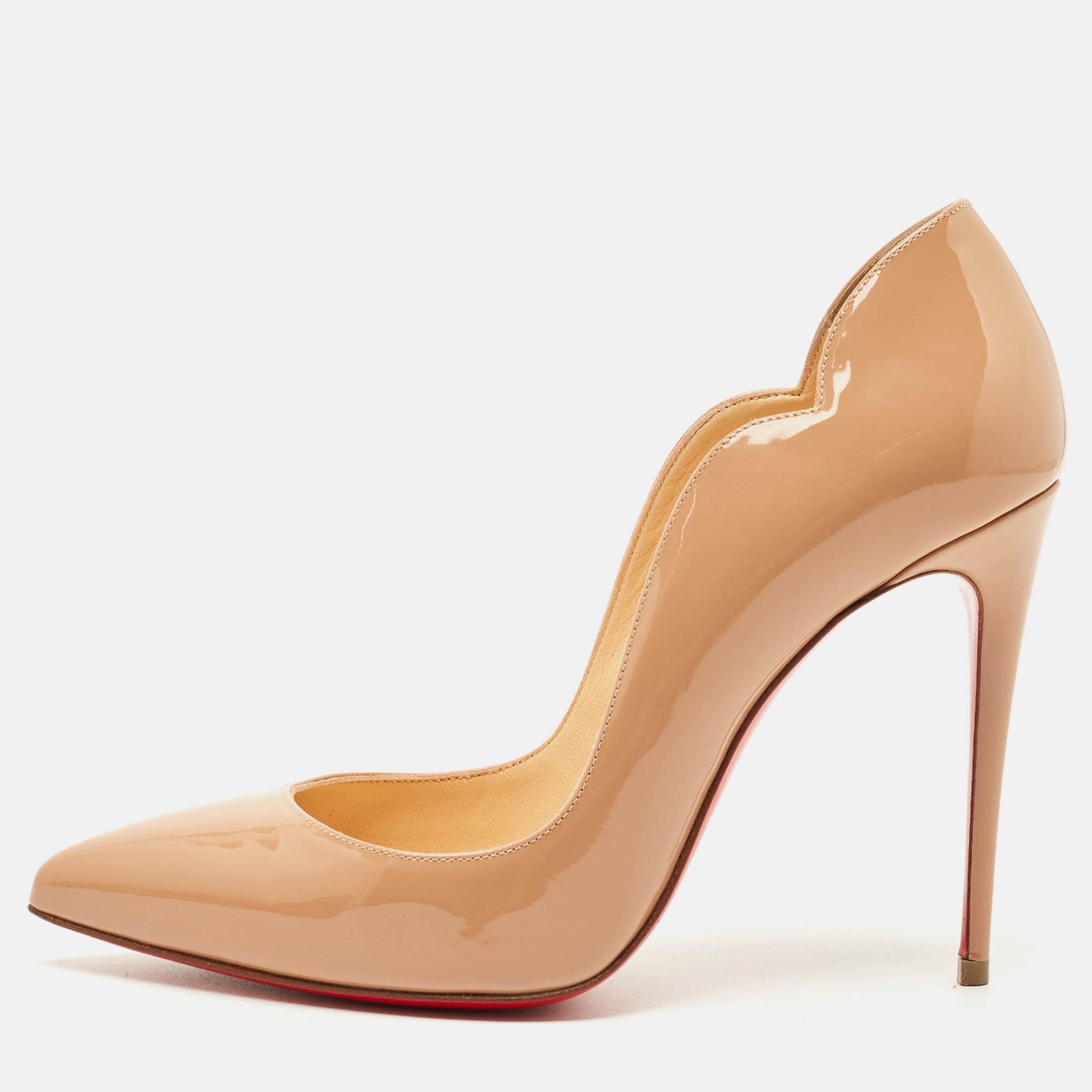 Pre-owned Christian Louboutin Beige Patent Leather Hot Chick Pumps Size 38.5 In Sand