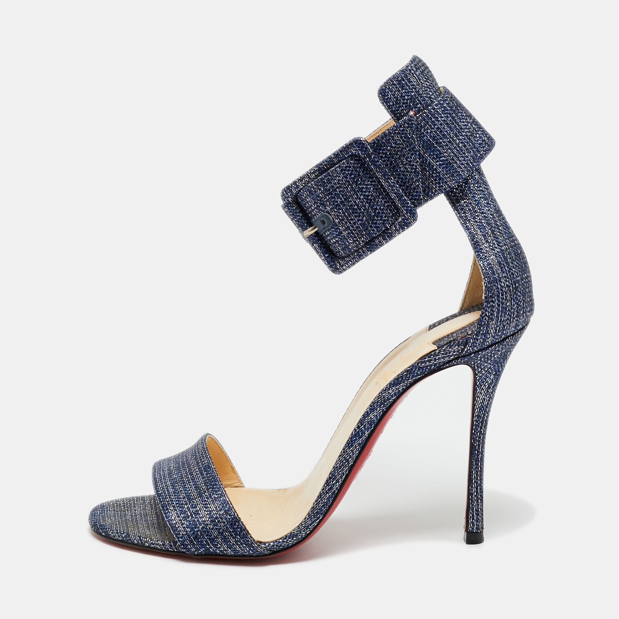 

Christian Louboutin Blue Tweed Ankle Strap Sandals Size