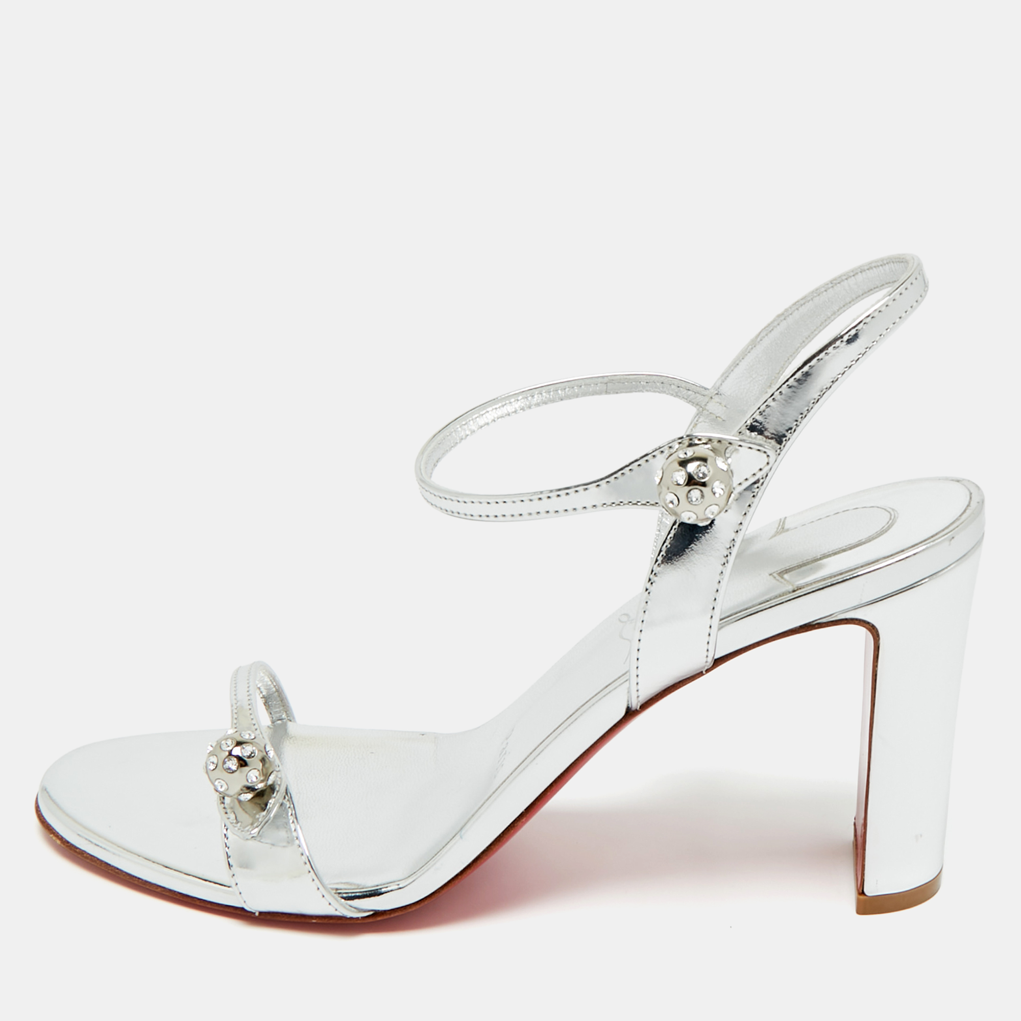 Christian Louboutin Silver Leather Atmospheria Sandals Size 38.5