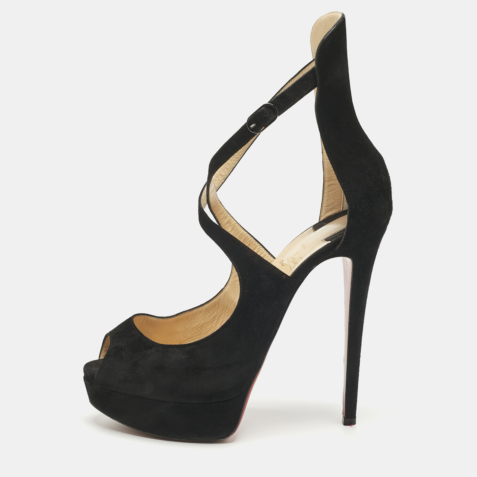

Christian Louboutin Black Suede Marlenalta Platform Sandals Size
